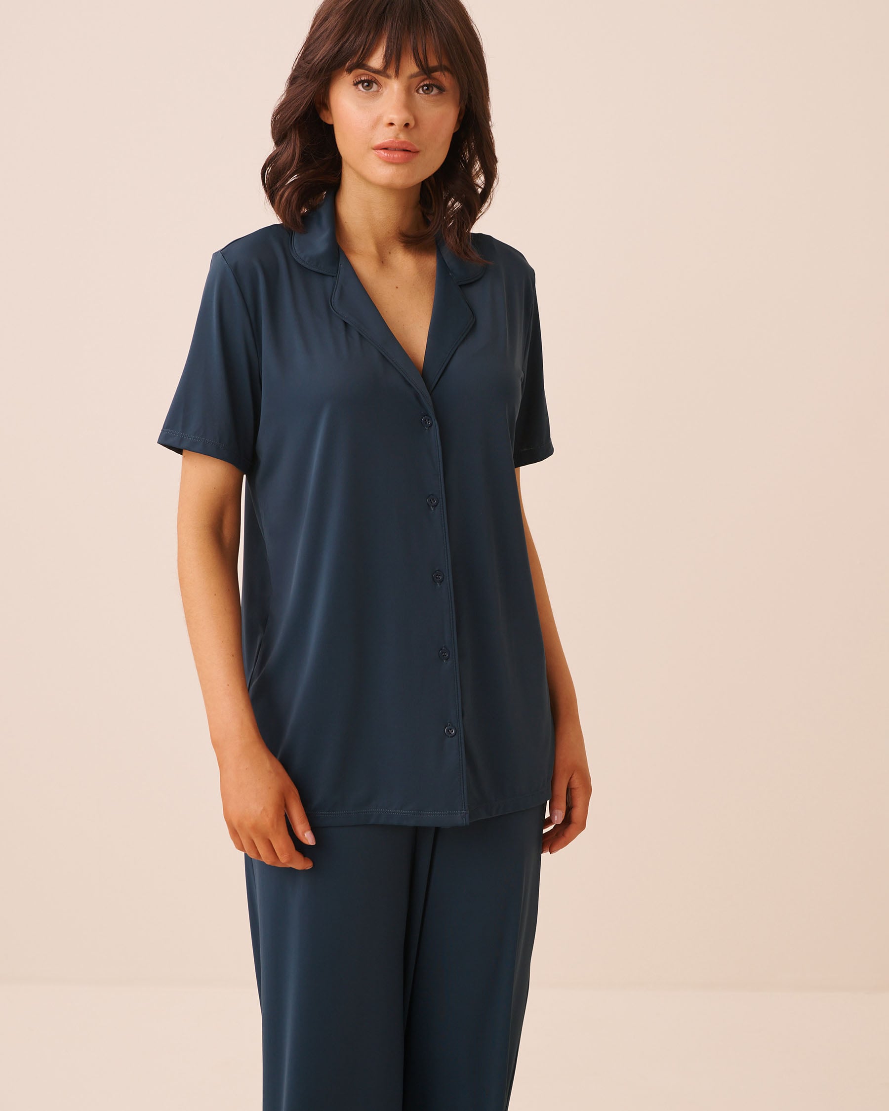 LA VIE EN ROSE Short Sleeve Button-down Shirt Midnight Navy 60100200 - View1
