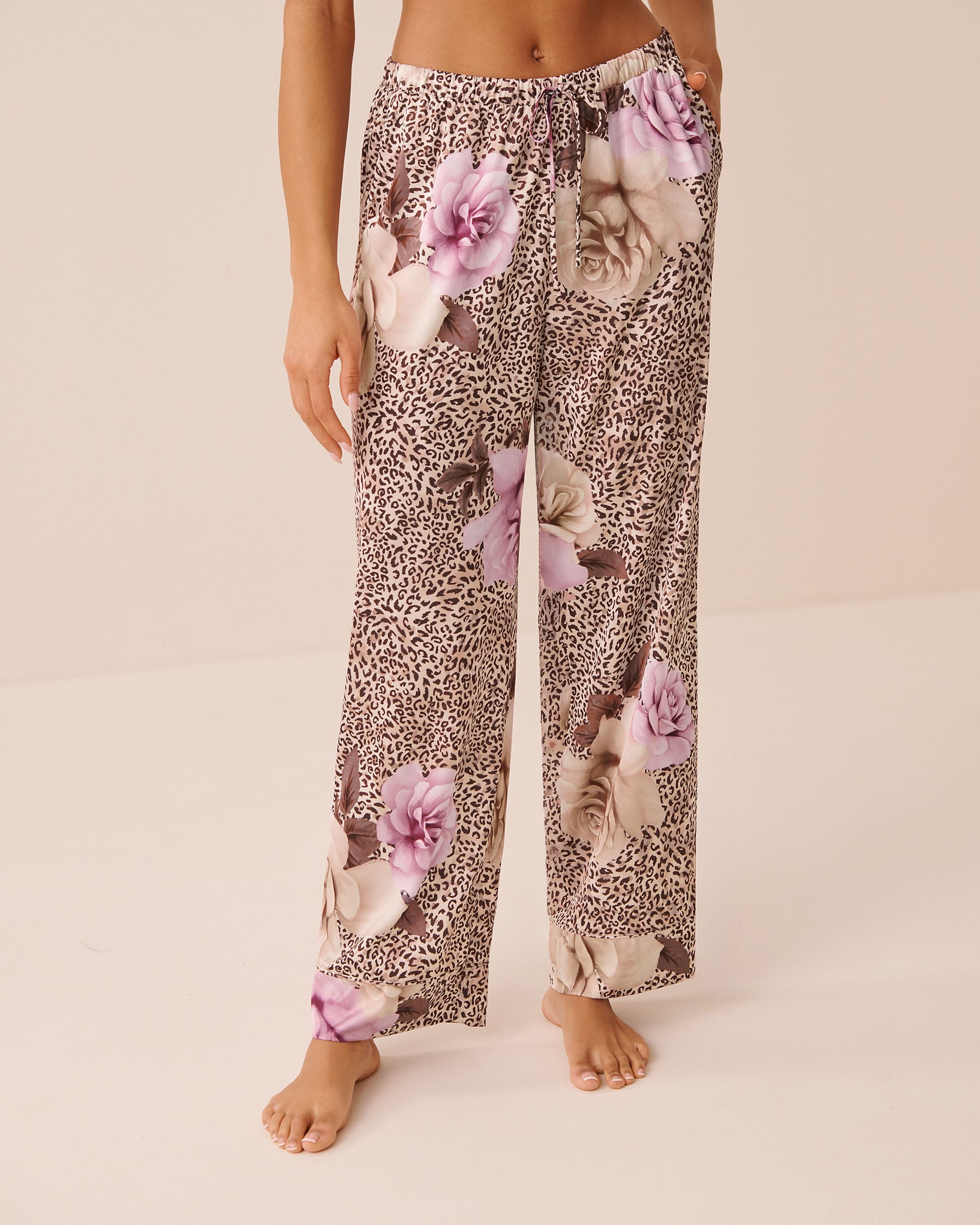 LA VIE EN ROSE Floral Leopard Print Satin Pants Floral Leopard 60200197 - View1