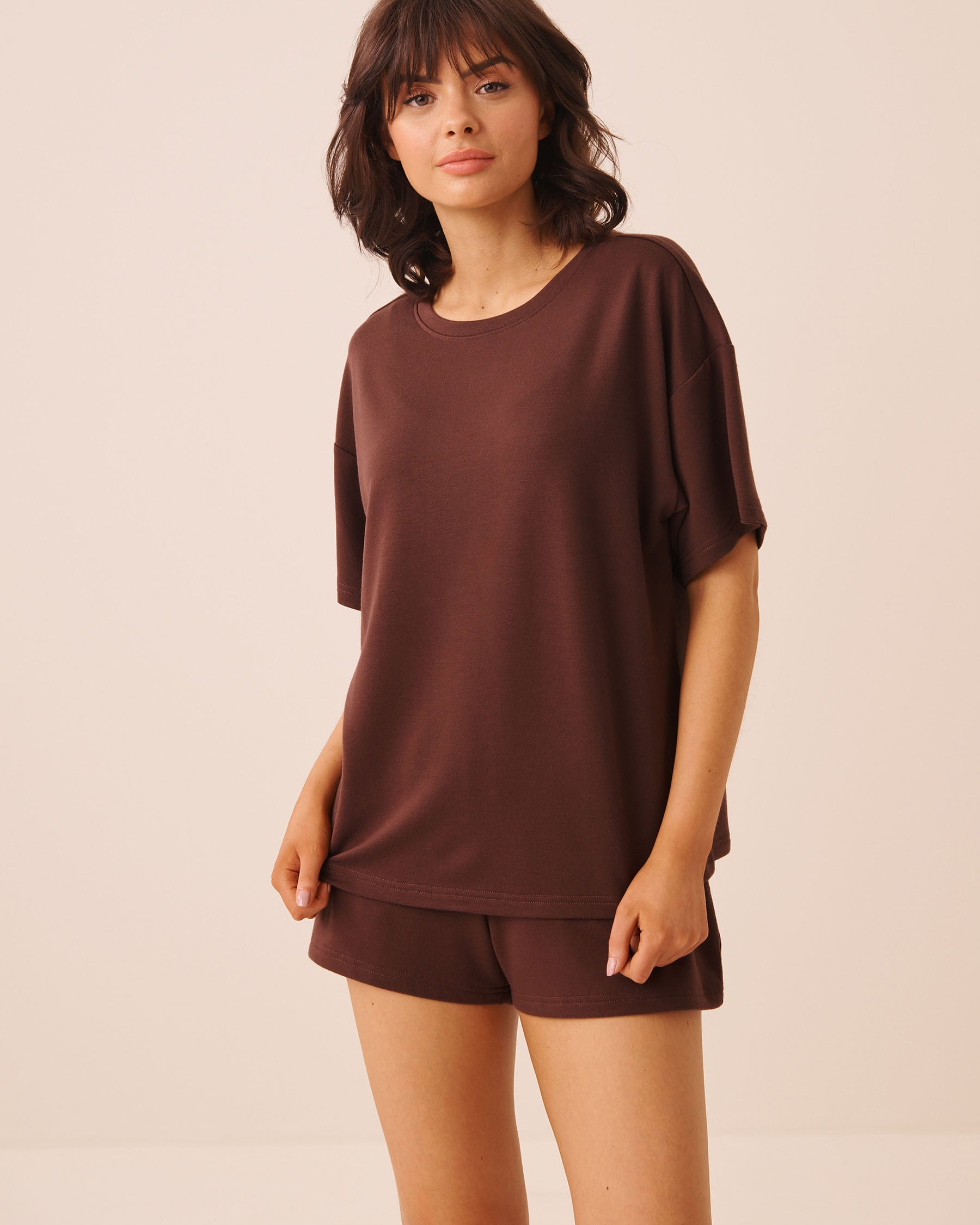 LA VIE EN ROSE French Terry Short Sleeve T-shirt Brown 50100140 - View1