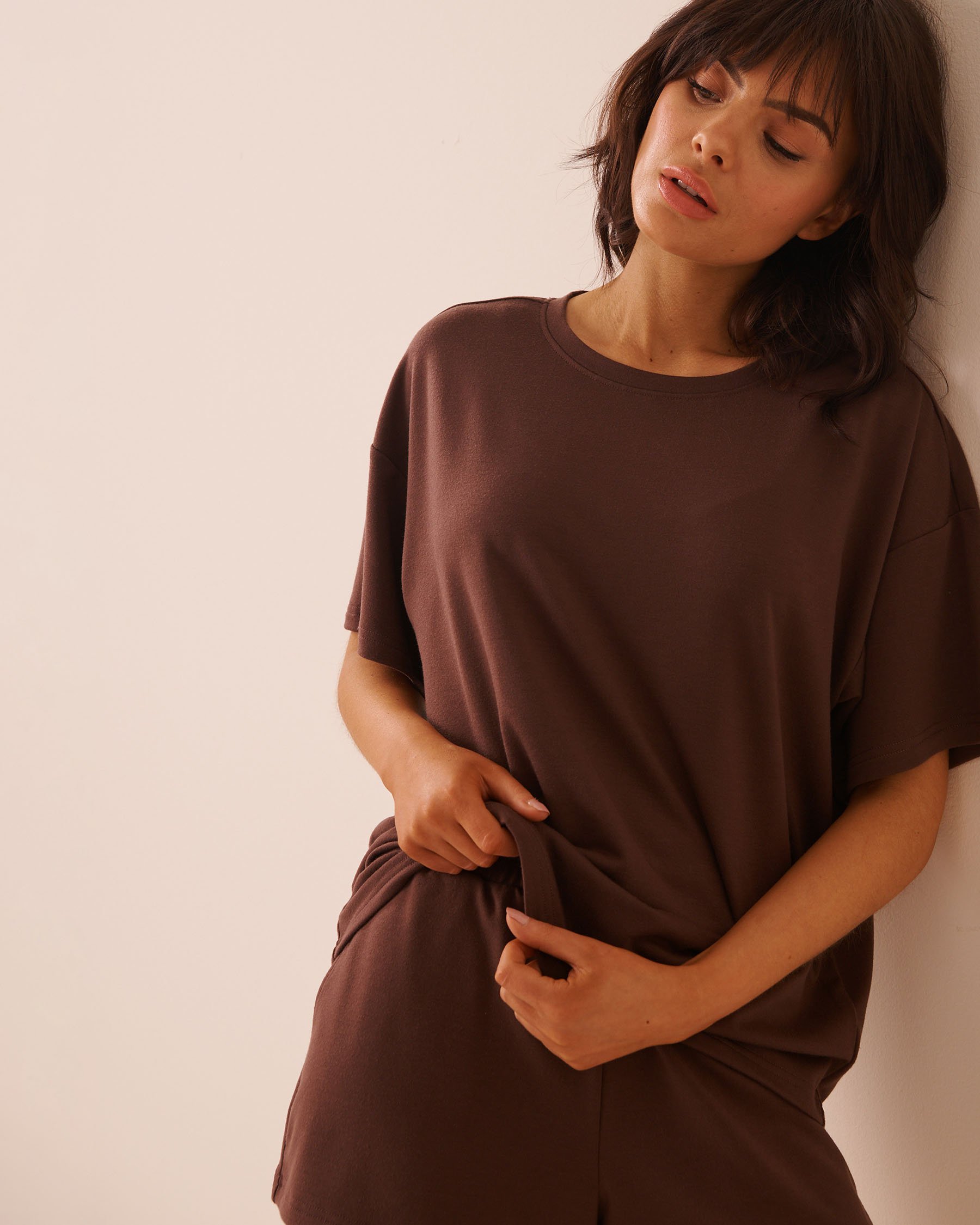 LA VIE EN ROSE French Terry Short Sleeve T-shirt Brown 50100140 - View3