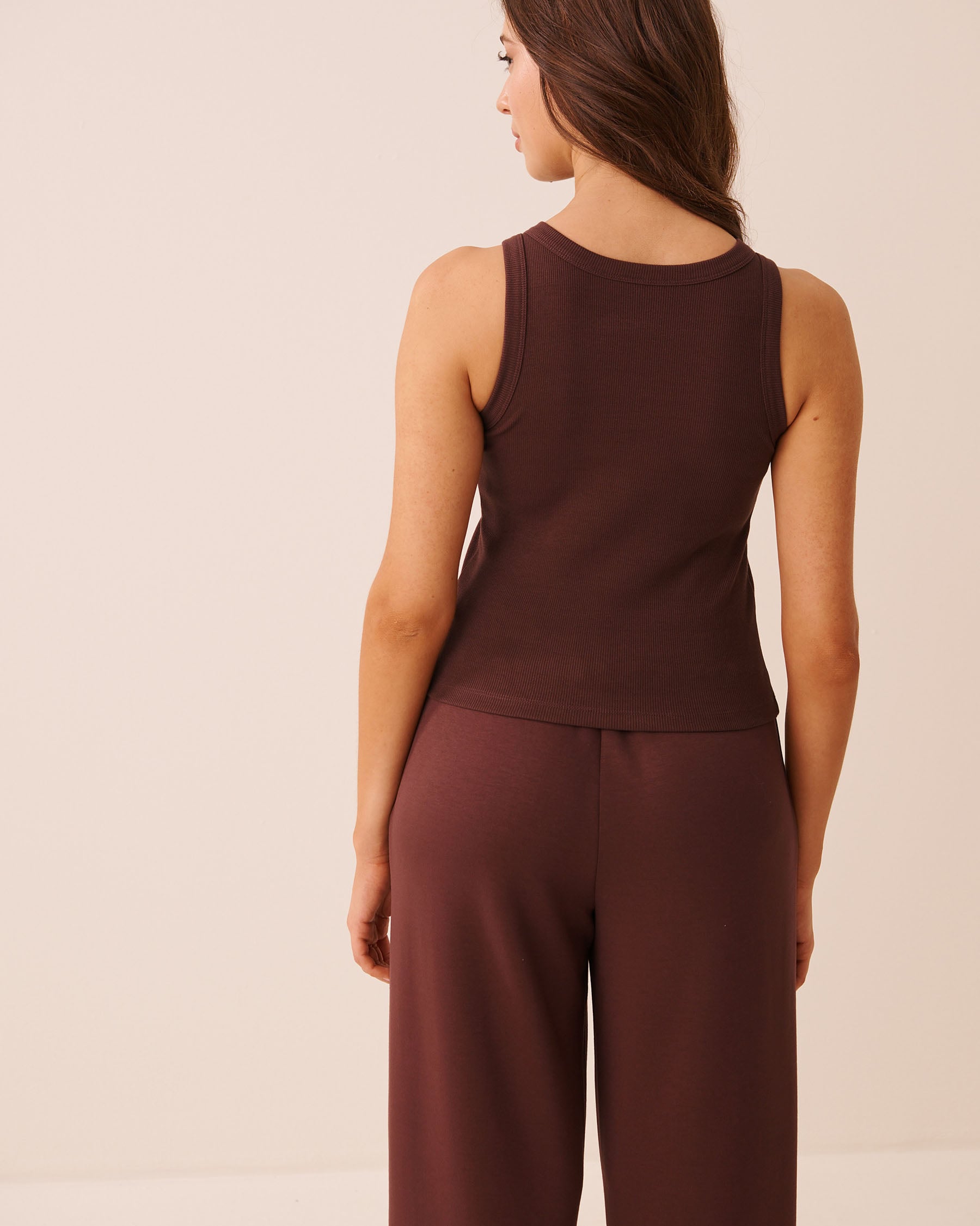 LA VIE EN ROSE Ribbed Cotton Tank Top with Shelf Bra Brown 50100142 - View2