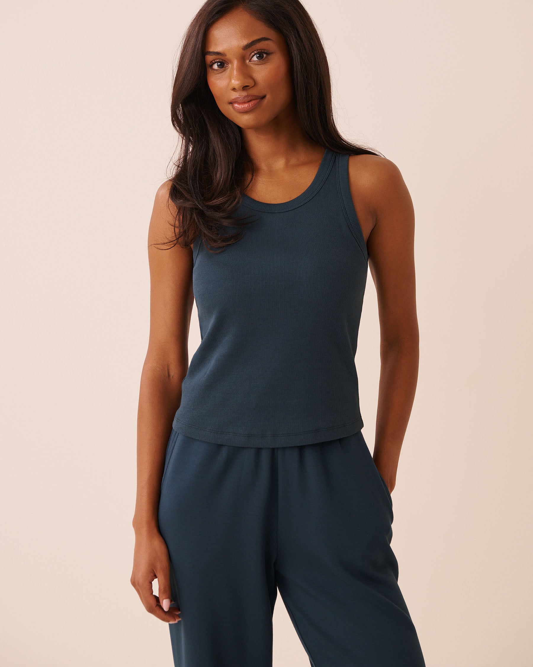 LA VIE EN ROSE Ribbed Cotton Cami with Shelf Bra Midnight Navy 50100142 - View1