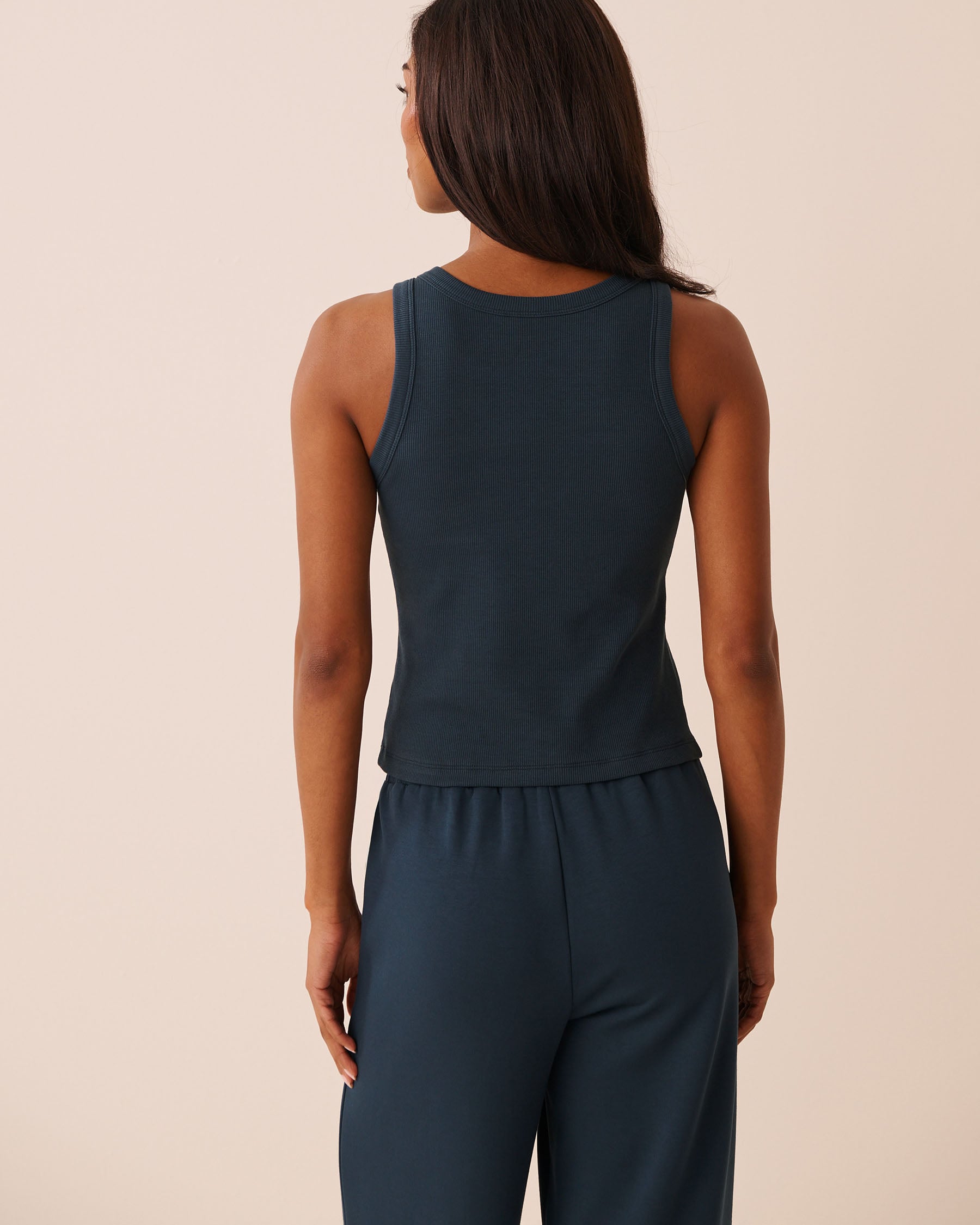 LA VIE EN ROSE Ribbed Cotton Cami with Shelf Bra Midnight Navy 50100142 - View2
