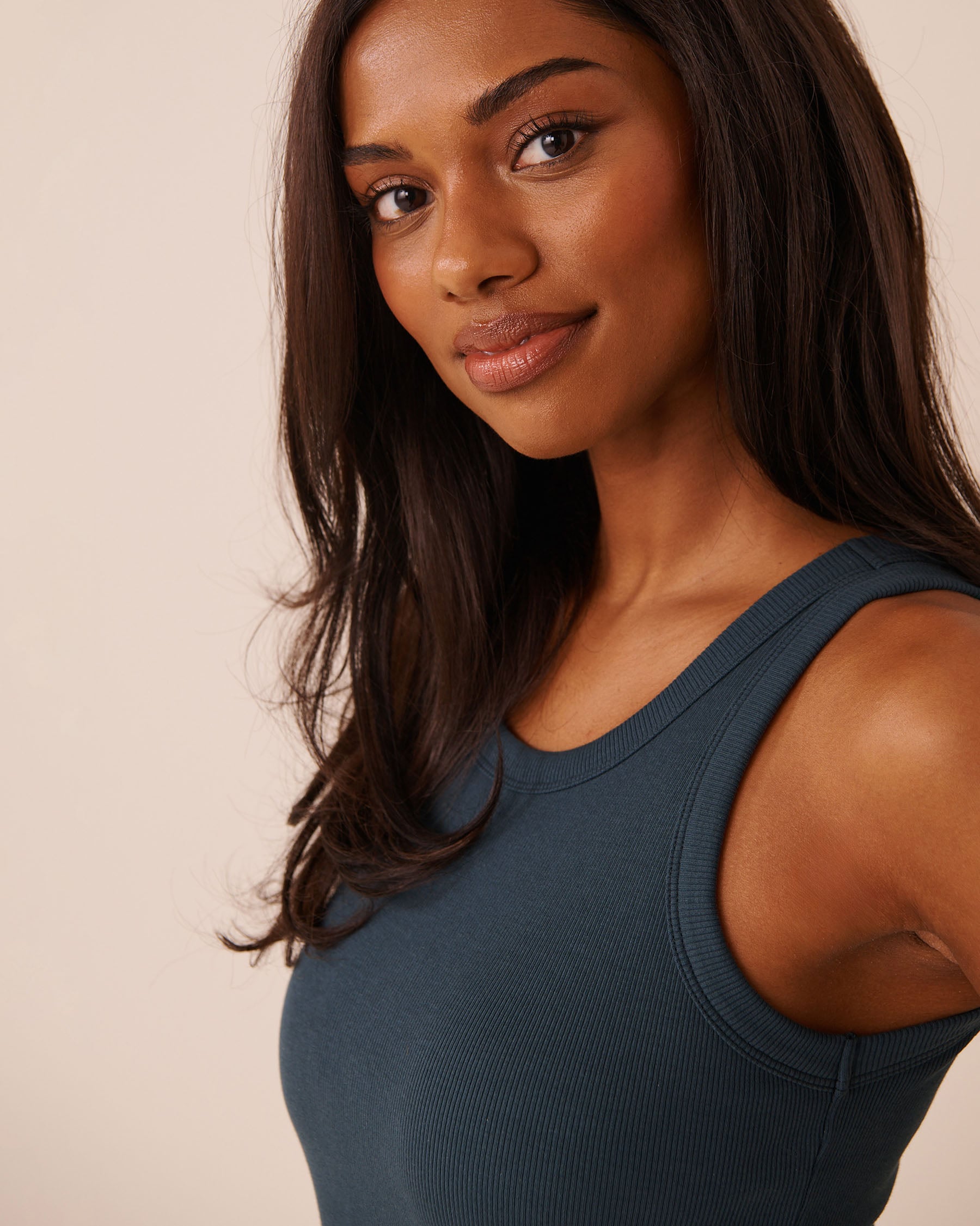 LA VIE EN ROSE Ribbed Cotton Cami with Shelf Bra Midnight Navy 50100142 - View3