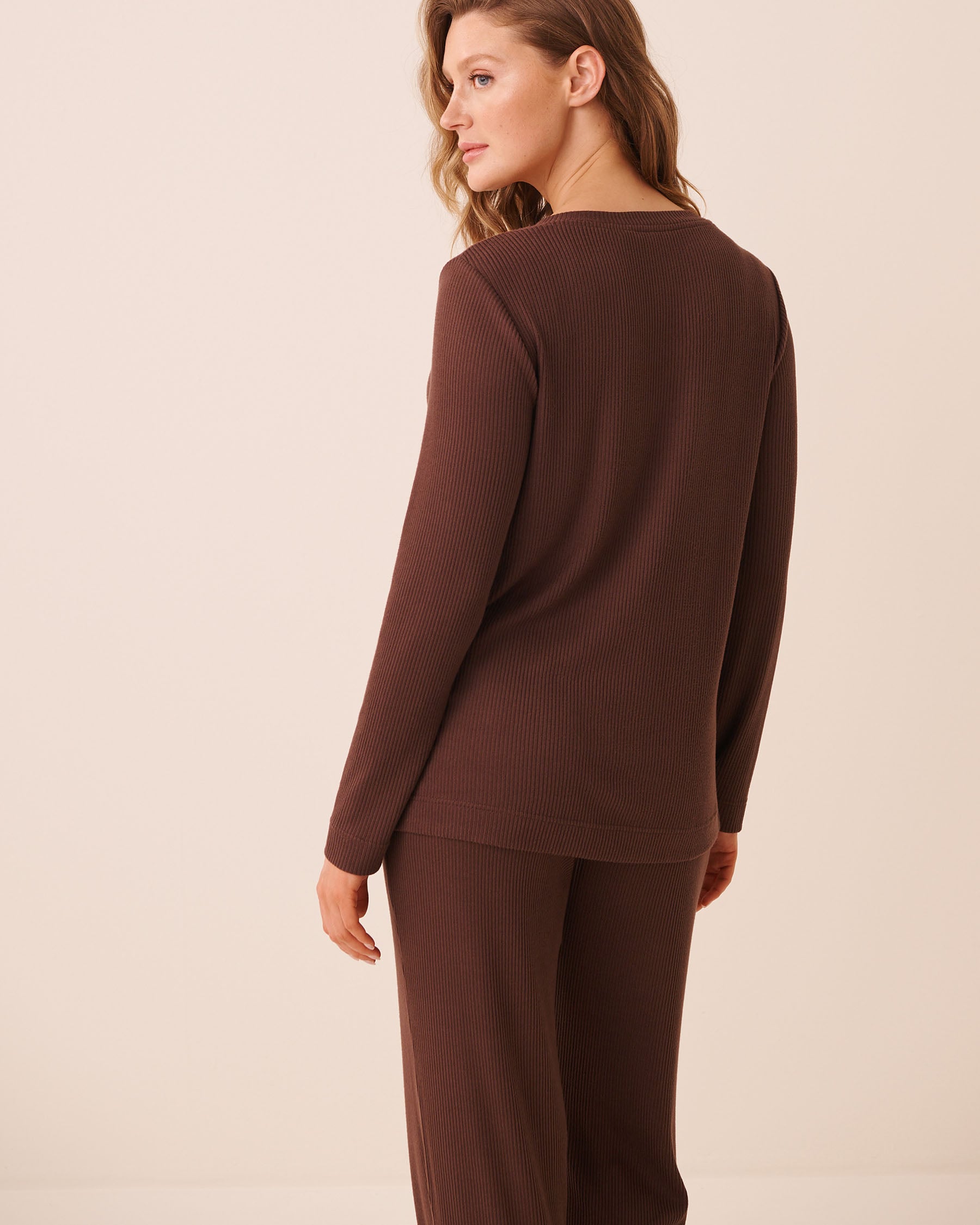 LA VIE EN ROSE Chandail henley manches longues en maille côtelée Brun 50100137 - View2