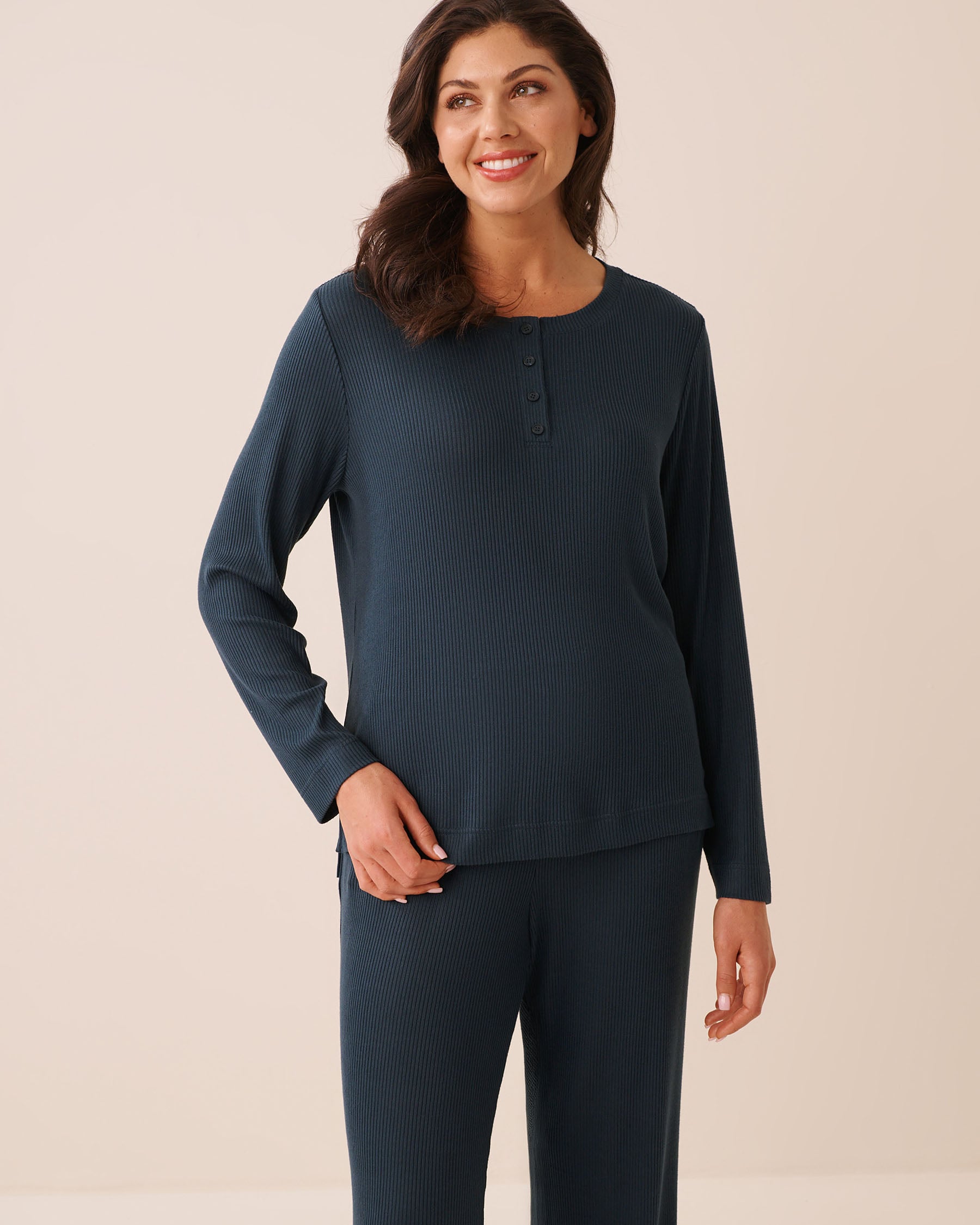 LA VIE EN ROSE Chandail henley manches longues en maille côtelée Bleu nuit 50100137 - View1