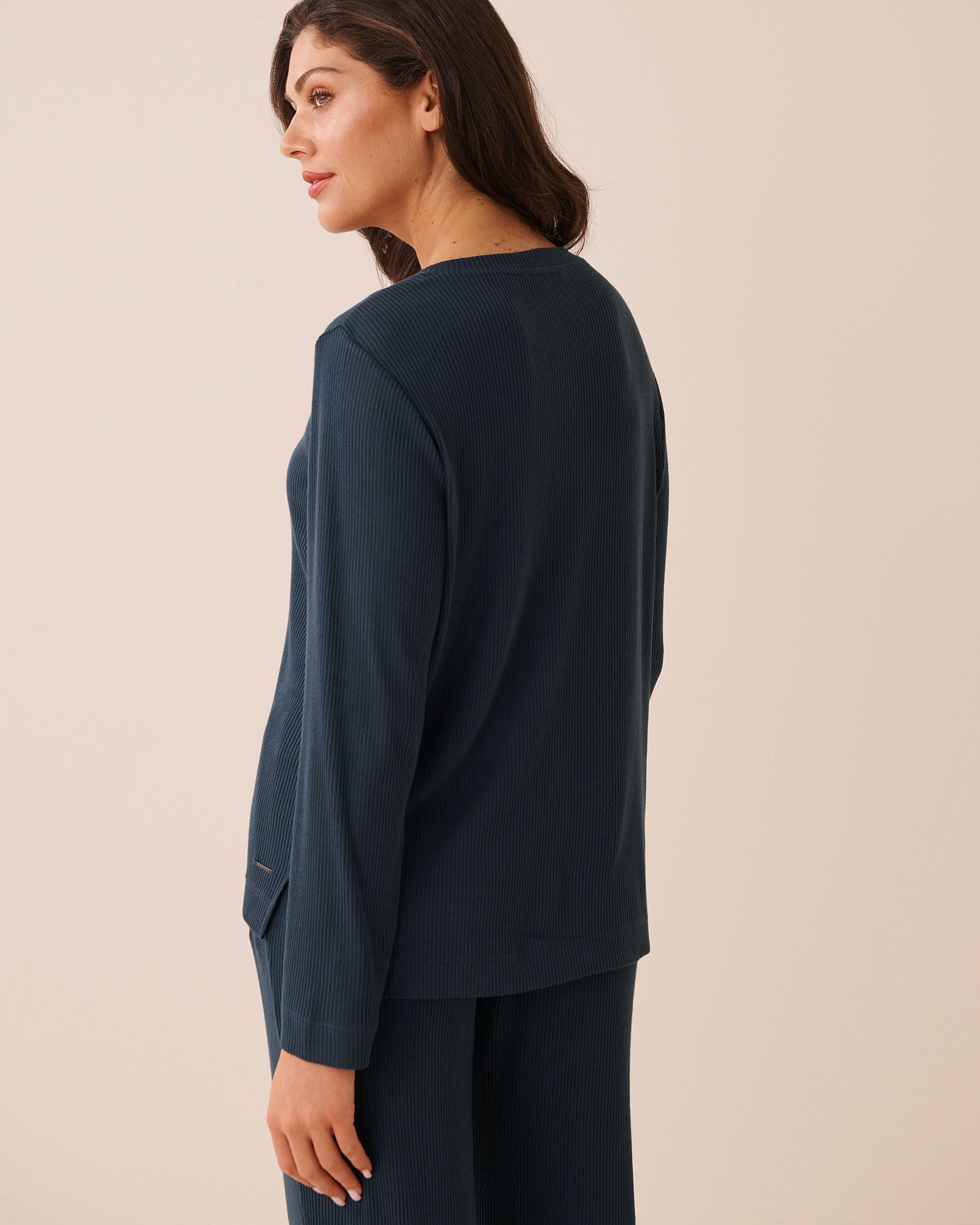 LA VIE EN ROSE Chandail henley manches longues en maille côtelée Bleu nuit 50100137 - View2