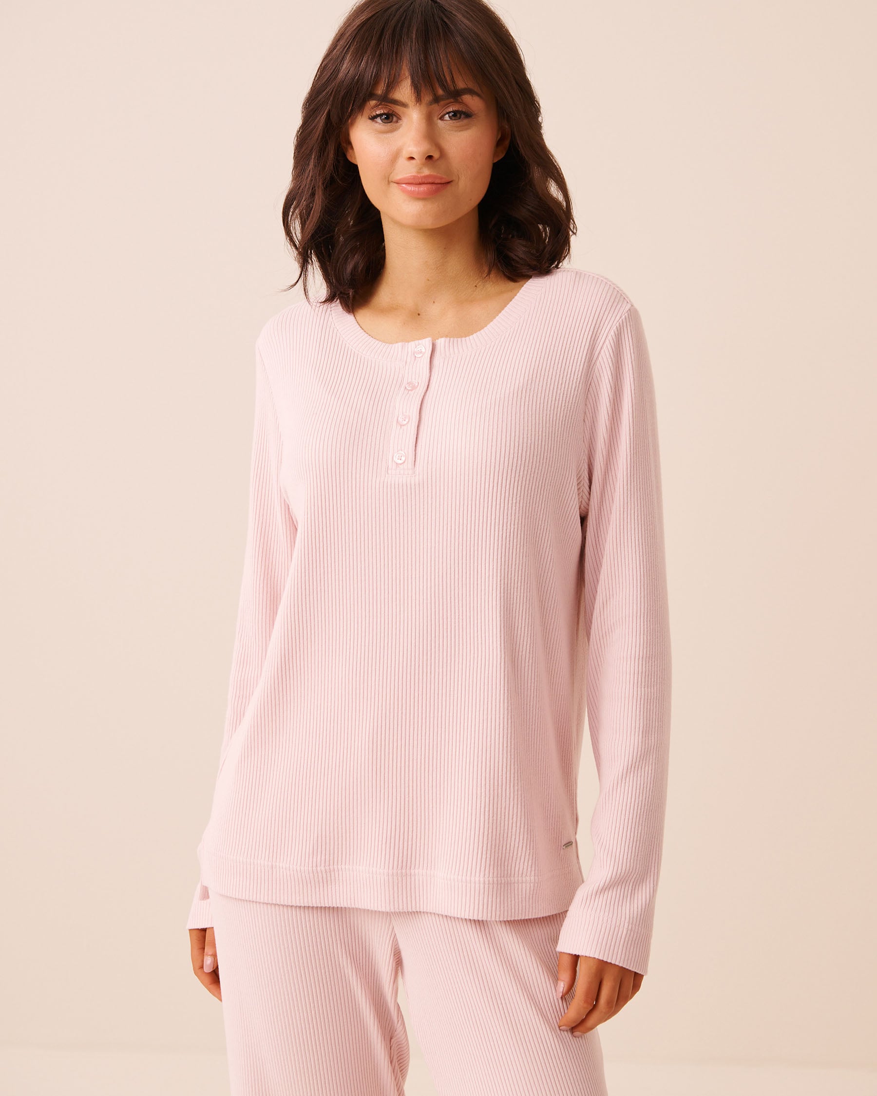 LA VIE EN ROSE Chandail henley manches longues en maille côtelée Rose 50100137 - View1