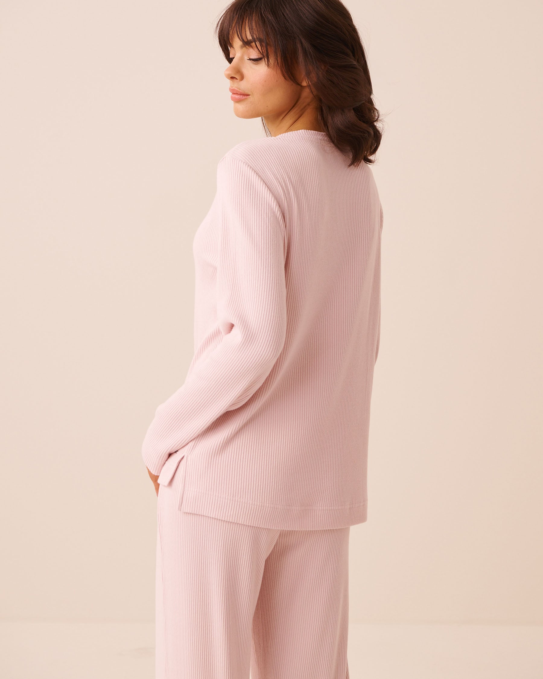 LA VIE EN ROSE Chandail henley manches longues en maille côtelée Rose 50100137 - View2