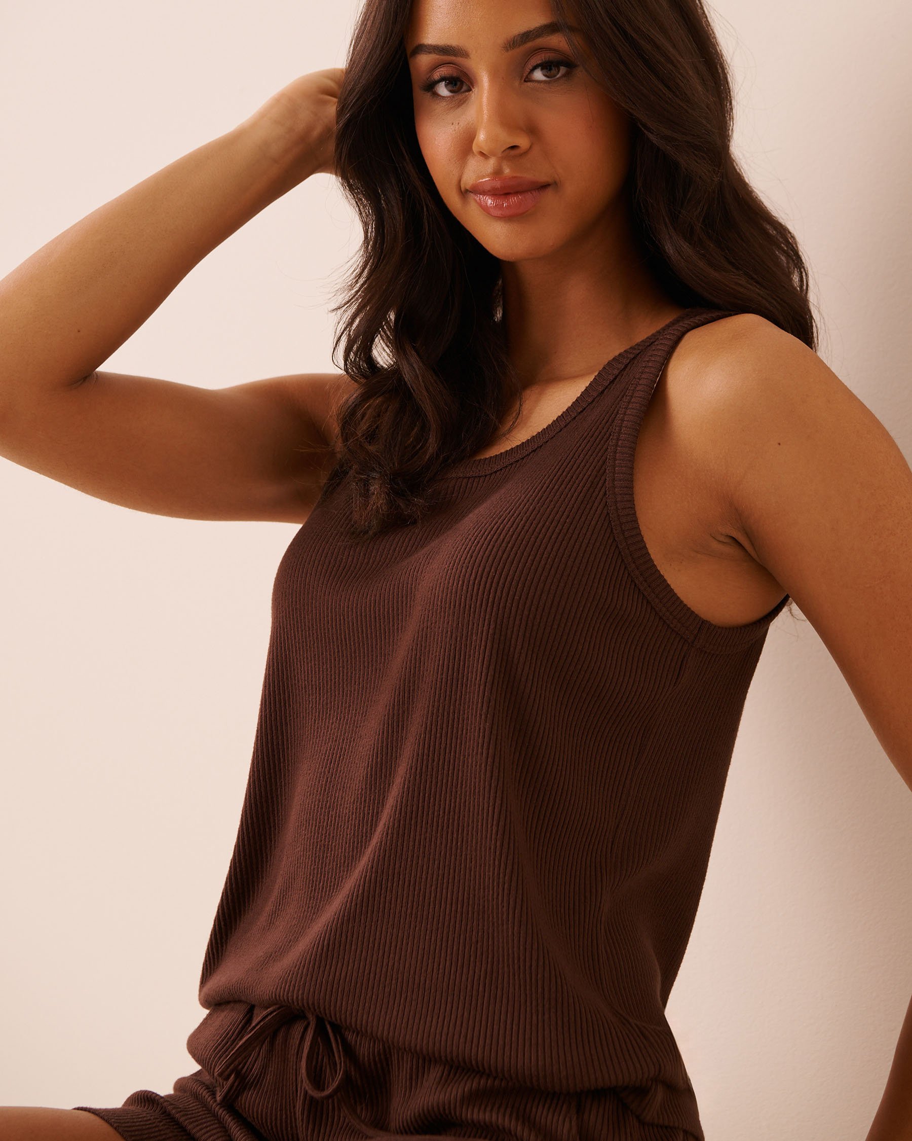 LA VIE EN ROSE Camisole col dégagé en maille côtelée Brun 50100138 - View3