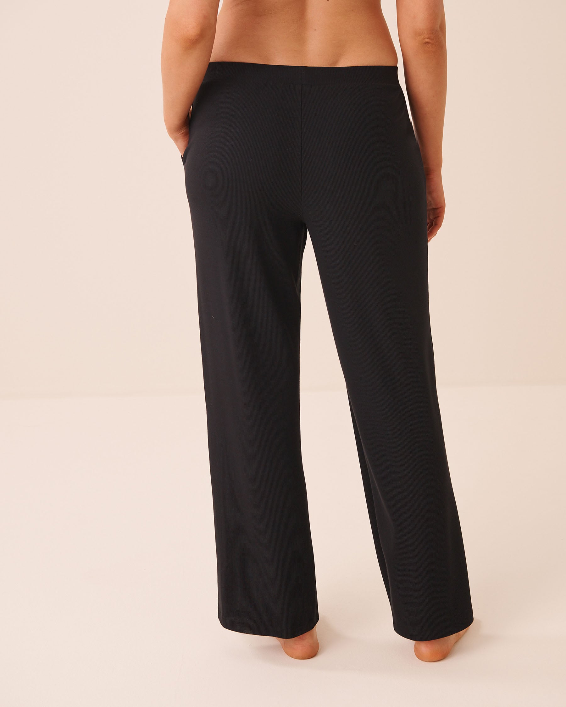 LA VIE EN ROSE Ribbed Modal Pants Black 50200124 - View2