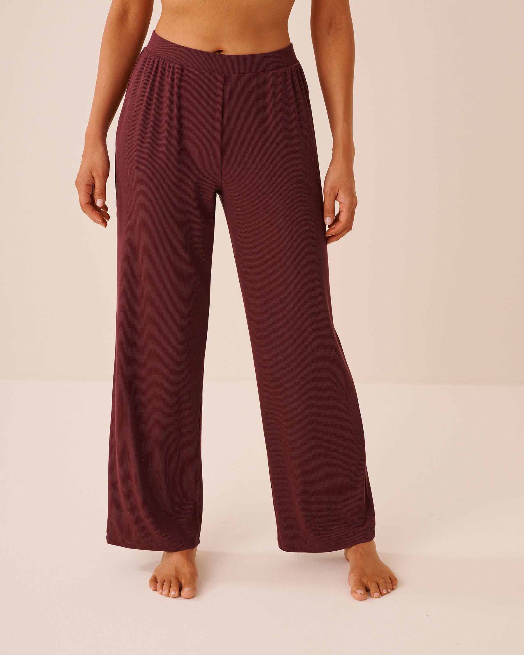 LA VIE EN ROSE Ribbed Modal Pants Burgundy 50200124 - View1