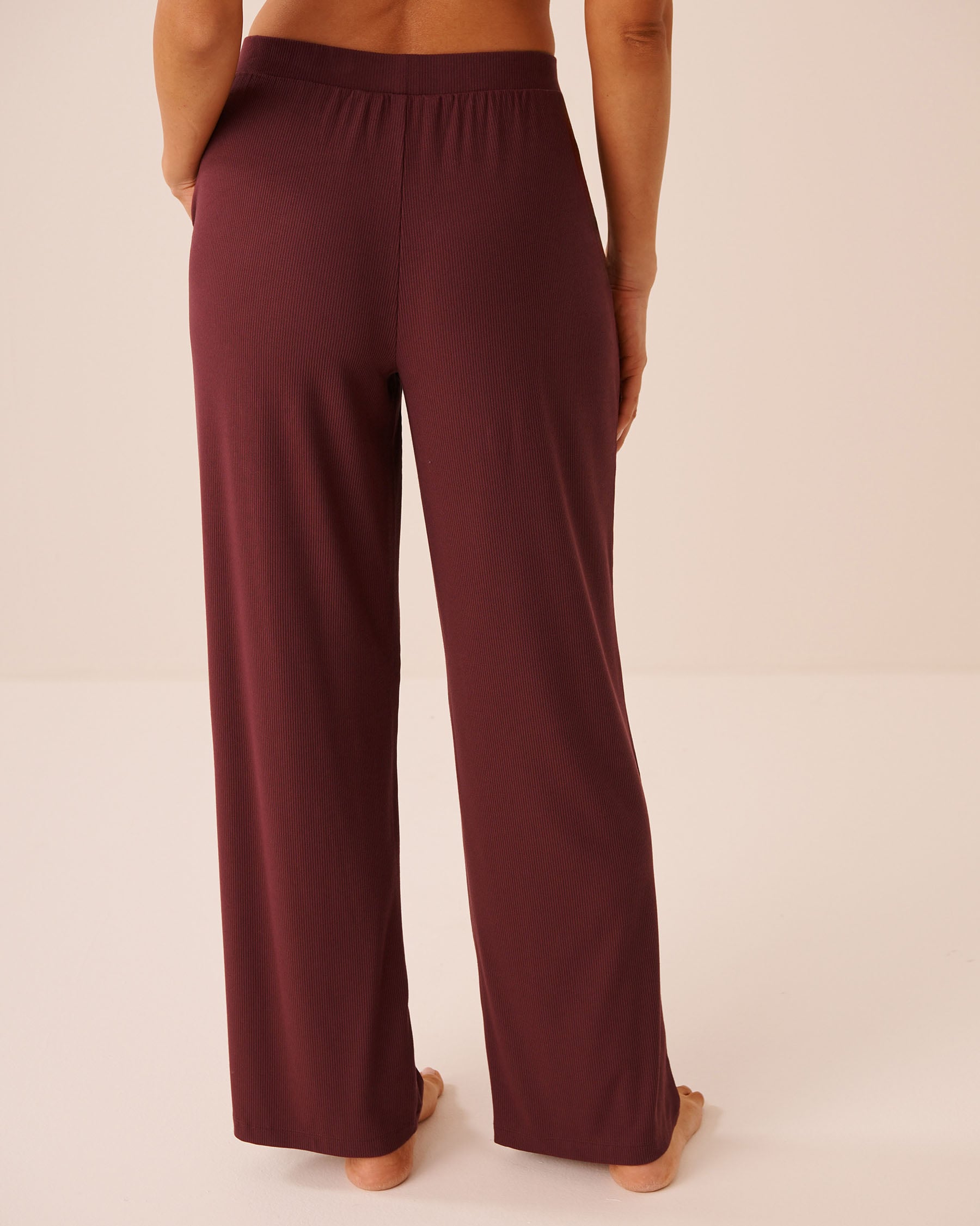 LA VIE EN ROSE Ribbed Modal Pants Burgundy 50200124 - View2