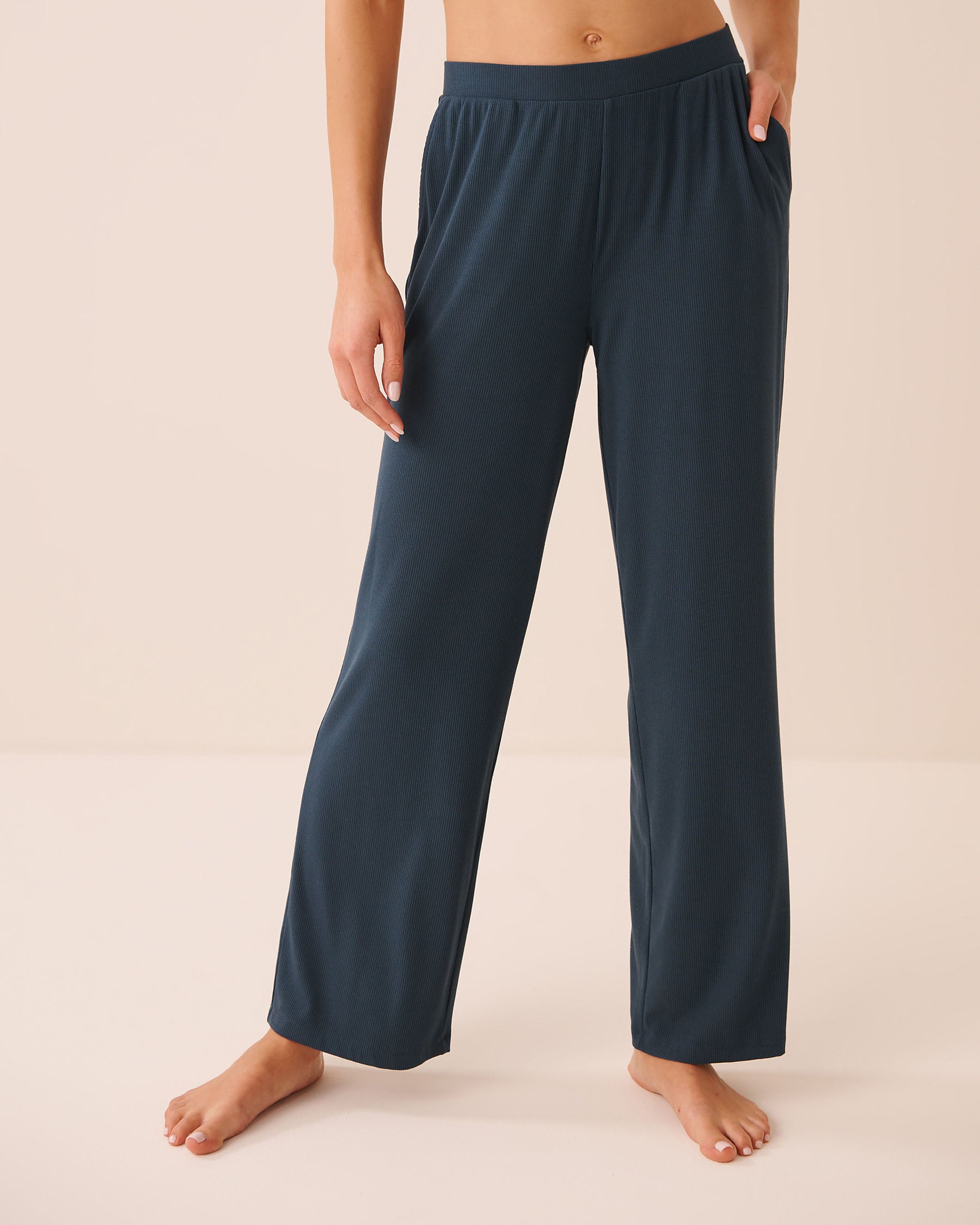 LA VIE EN ROSE Ribbed Modal Pants Midnight Navy 50200124 - View1