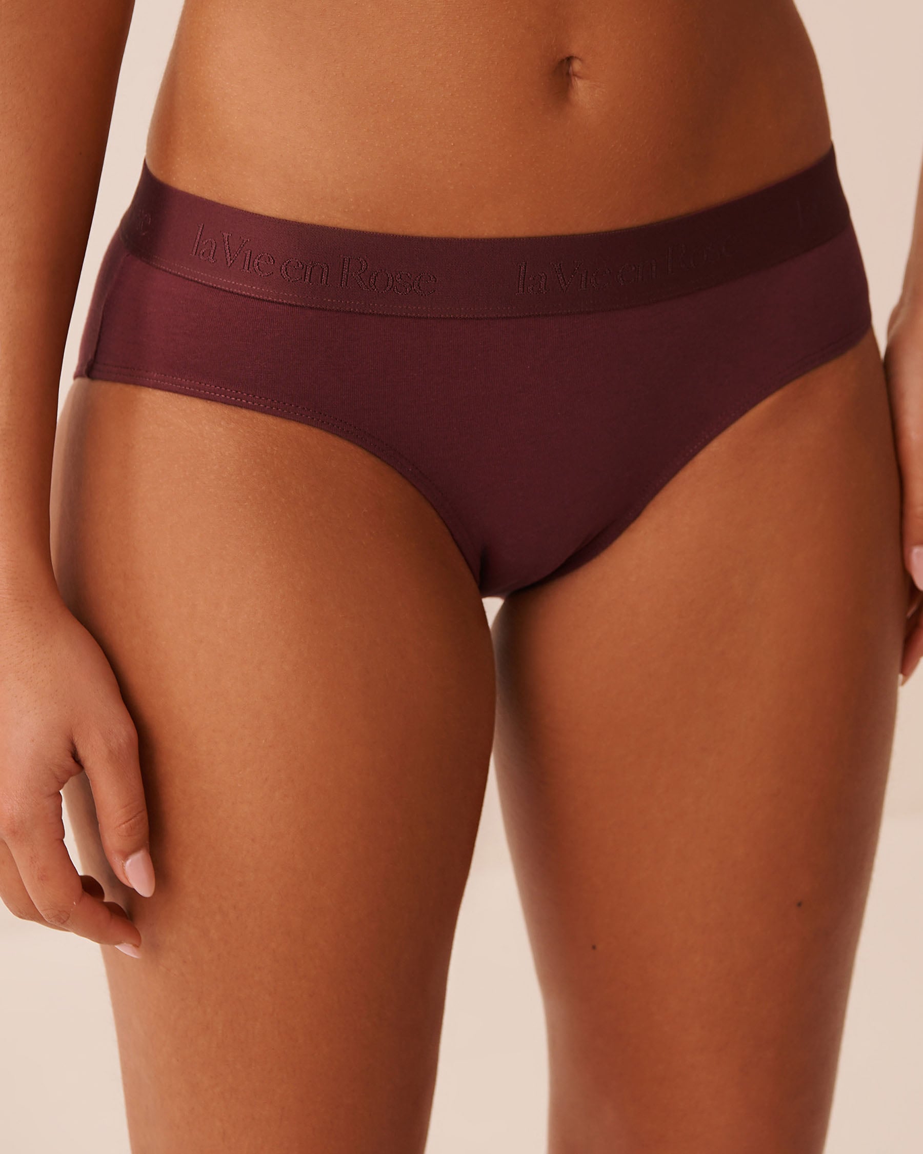 LA VIE EN ROSE Culotte bikini coton et bande élastique logo Bourgogne 20100796 - View1