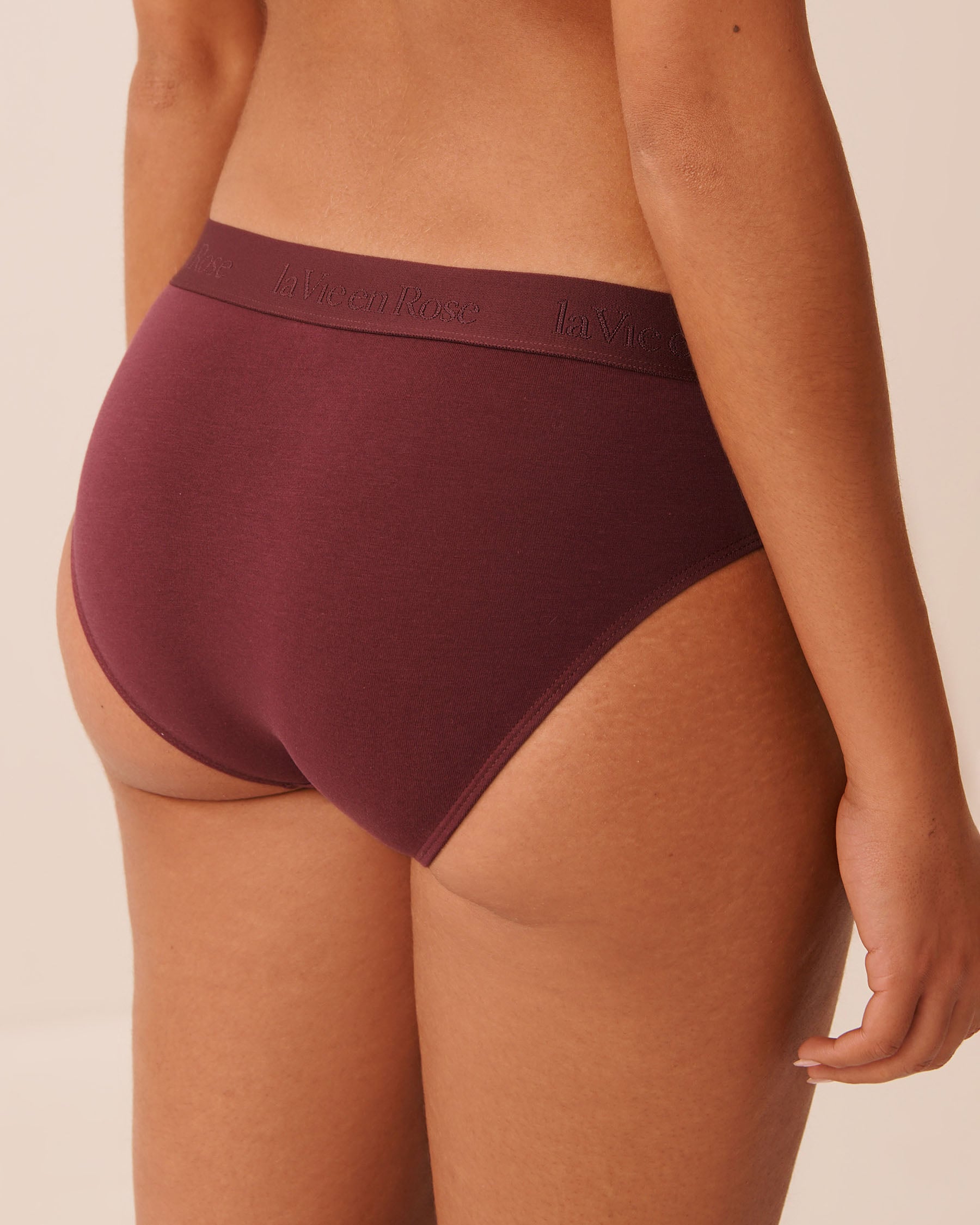 LA VIE EN ROSE Culotte bikini coton et bande élastique logo Bourgogne 20100796 - View2