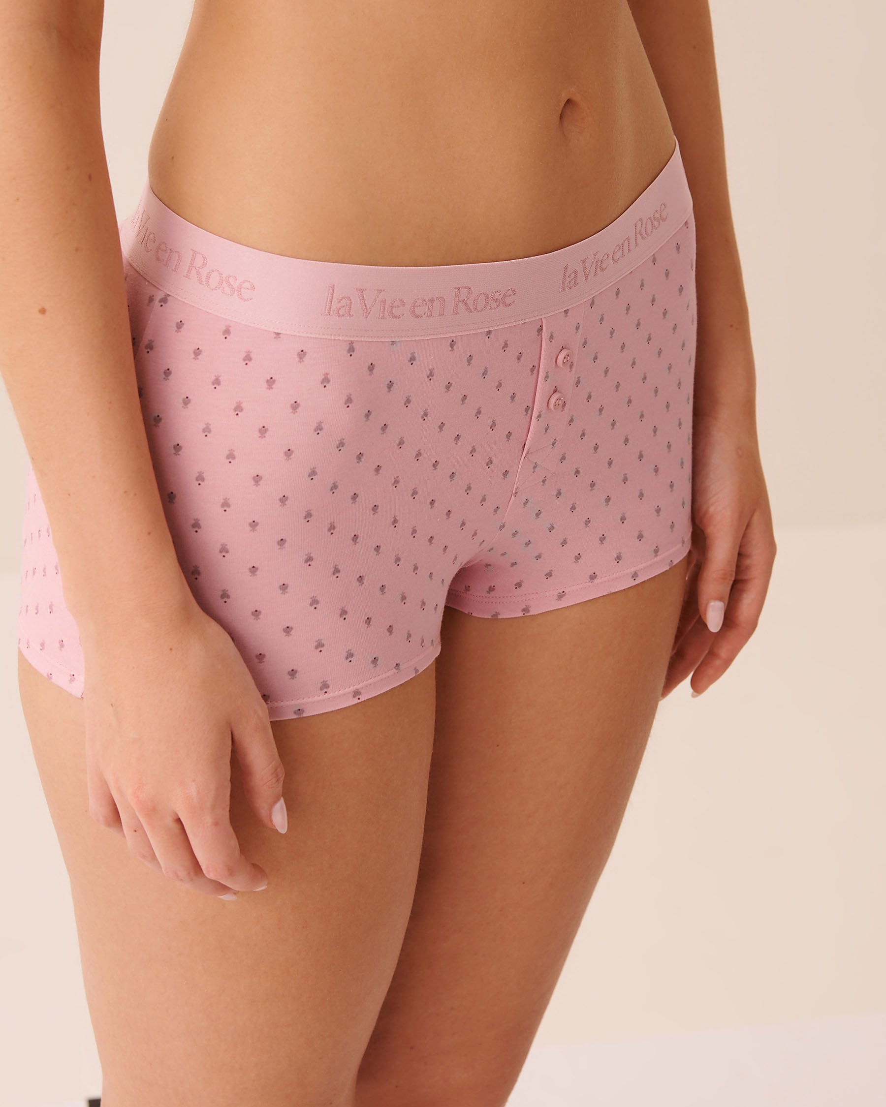 LA VIE EN ROSE Culotte garçonne taille haute coton et bande élastique logo Rose/Cœurs 20100797 - Voir1