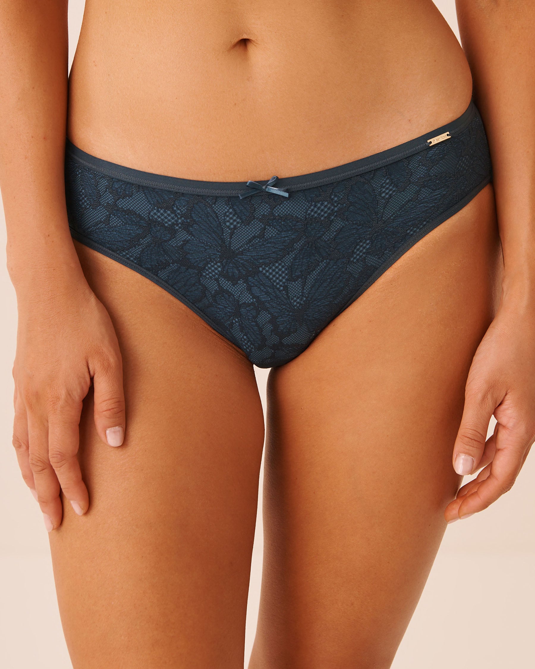 LA VIE EN ROSE Microfiber and Lace Sleek Back Bikini Panty Midnight Navy 20300532 - View1