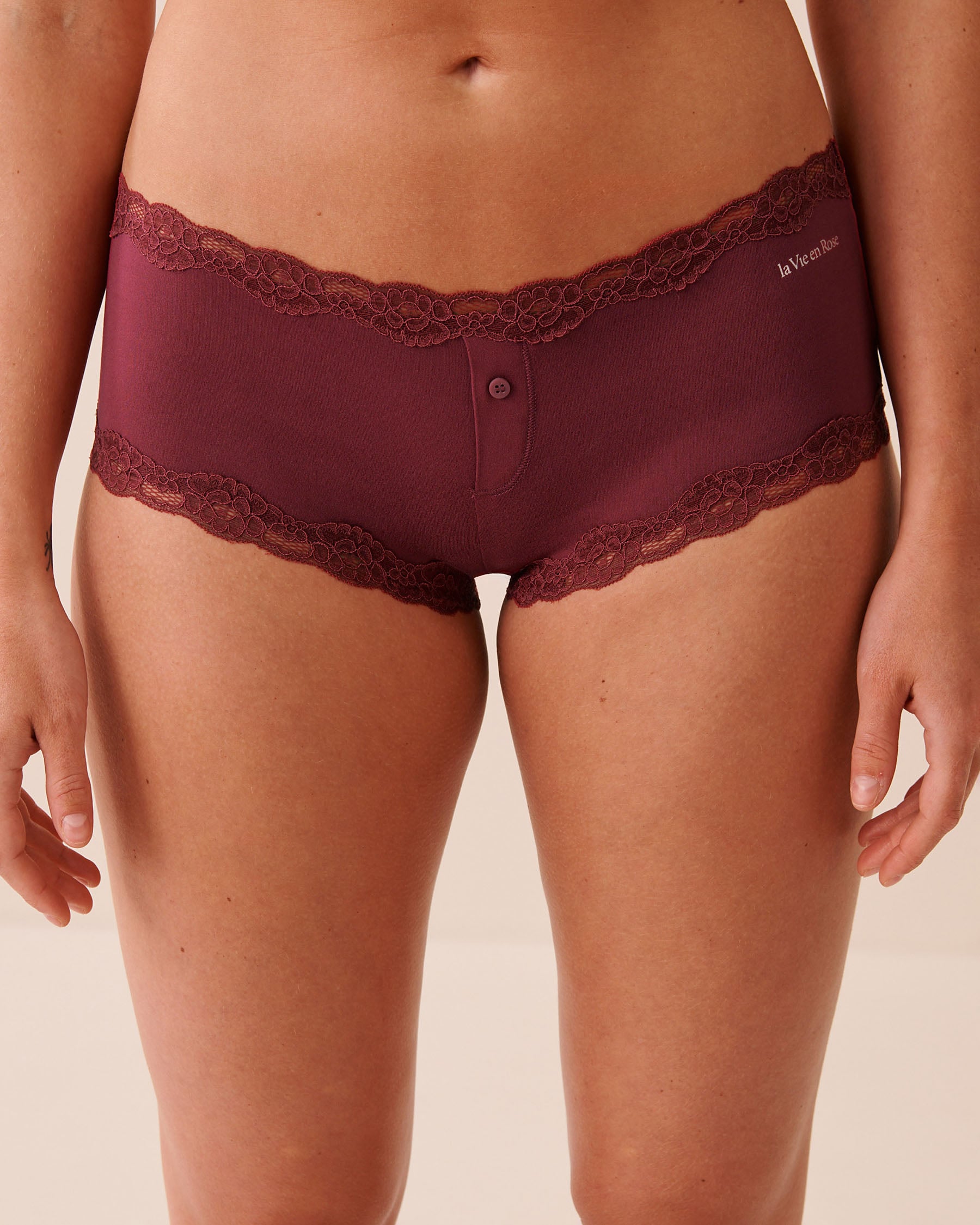 LA VIE EN ROSE Super Soft Lace Trim Boyshort Panty Raspberry Red 20100805 - View1