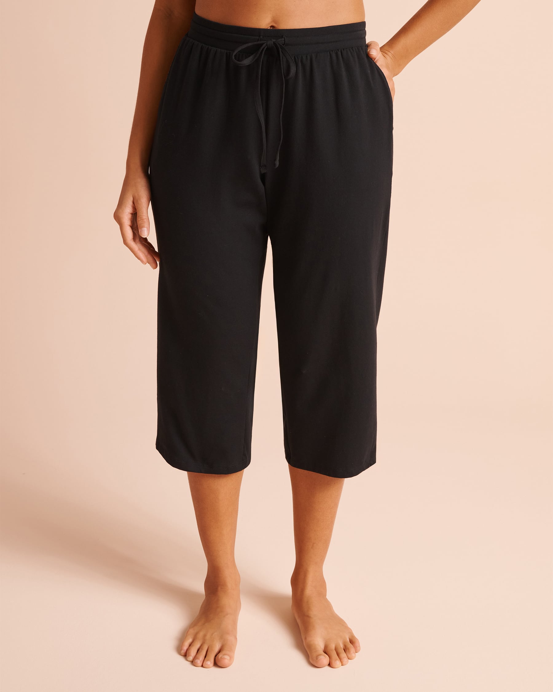 LA VIE EN ROSE Cotton Pajama Capris Black/Leopard Trim 40200873 - View1