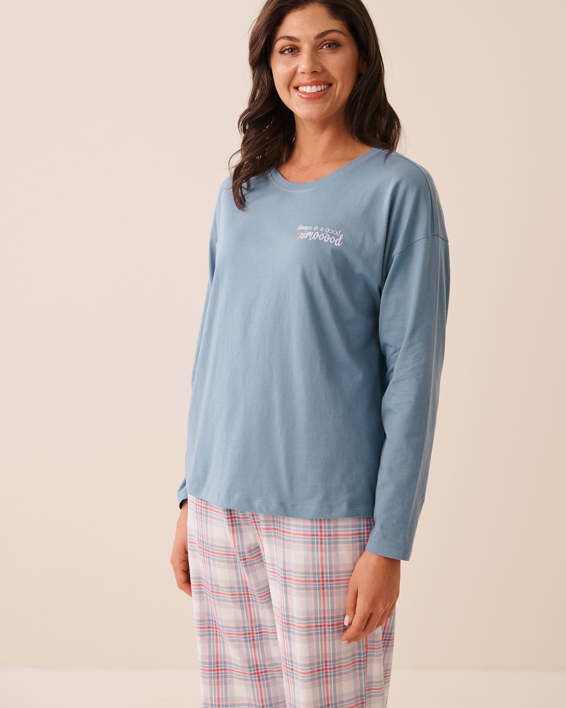 LA VIE EN ROSE Chandail manches longues en coton imprimé Always in a good mooood Bleu/Good Mood 40100891 - View1