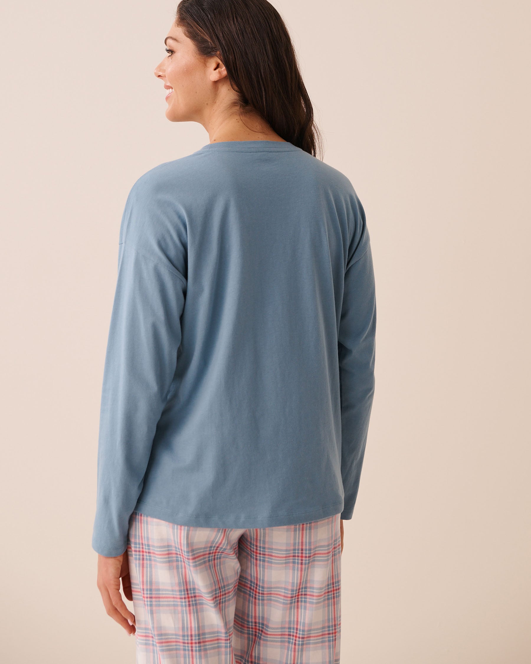 LA VIE EN ROSE Chandail manches longues en coton imprimé Always in a good mooood Bleu/Good Mood 40100891 - View2