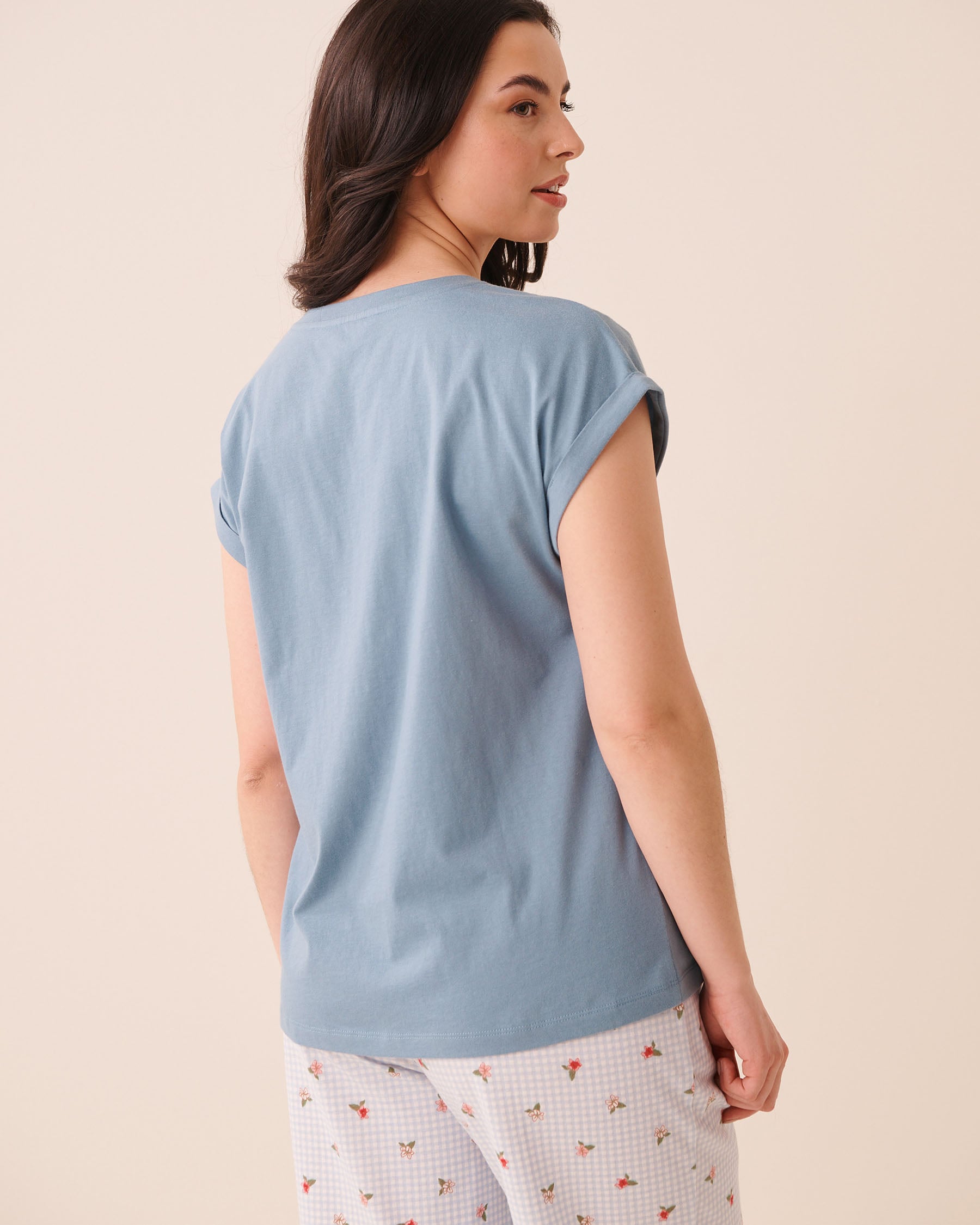 LA VIE EN ROSE Always in a good mooood Print Cotton Short Sleeve T-shirt Light Blue/Good Mood 40100890 - View2