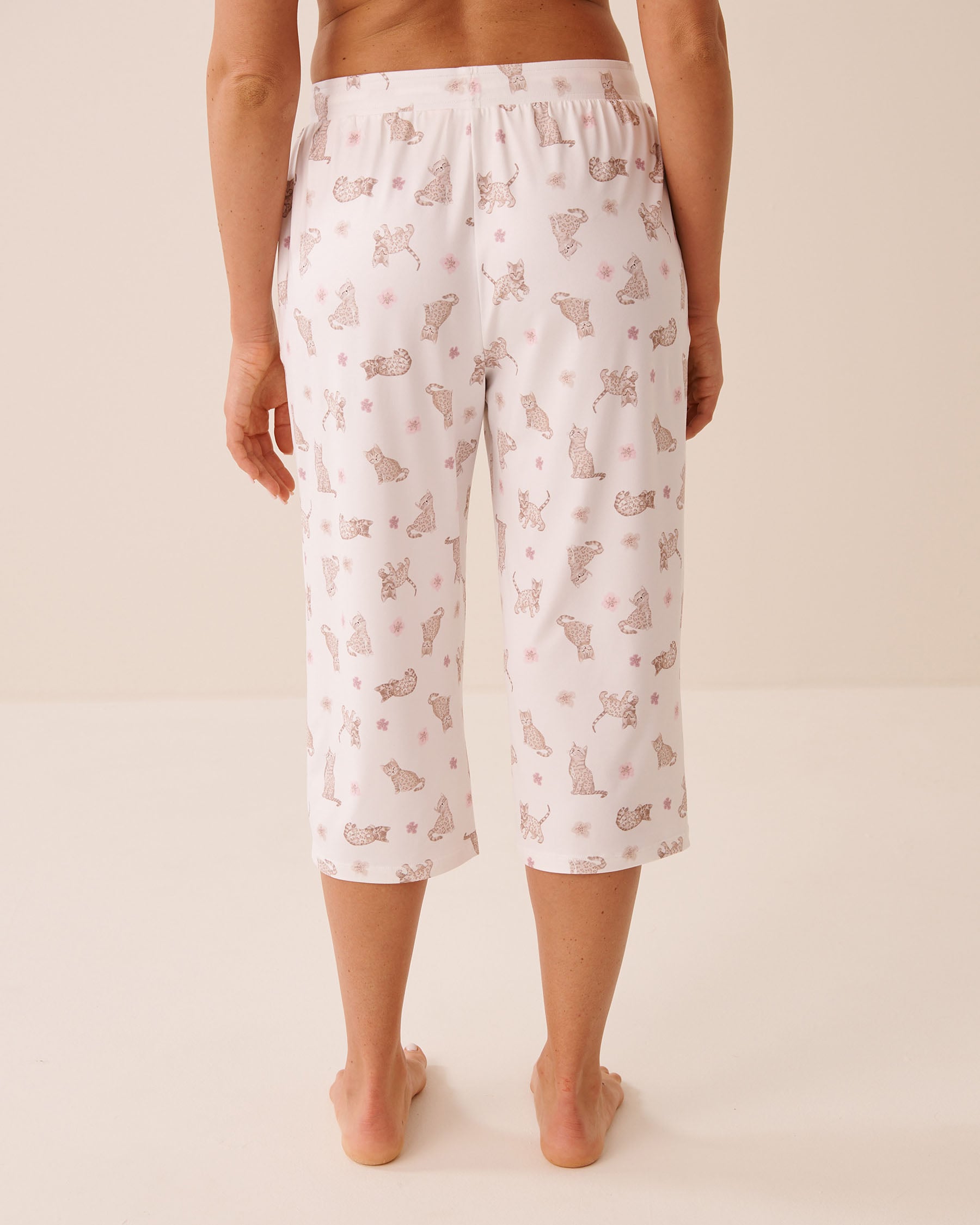 LA VIE EN ROSE Bengal Cat Print Super Soft Pajama Capris White/Cats 40200858 - View2