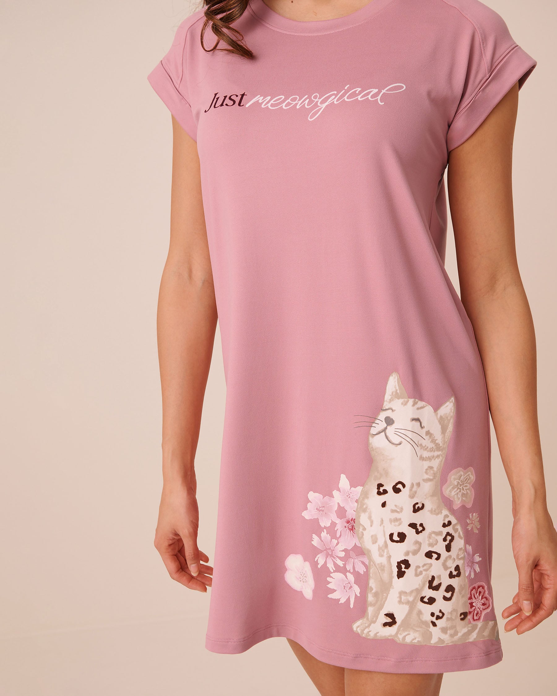 LA VIE EN ROSE Bengal Cat Print Super Soft Short Sleeve Sleepshirt Pink 40500498 - View3