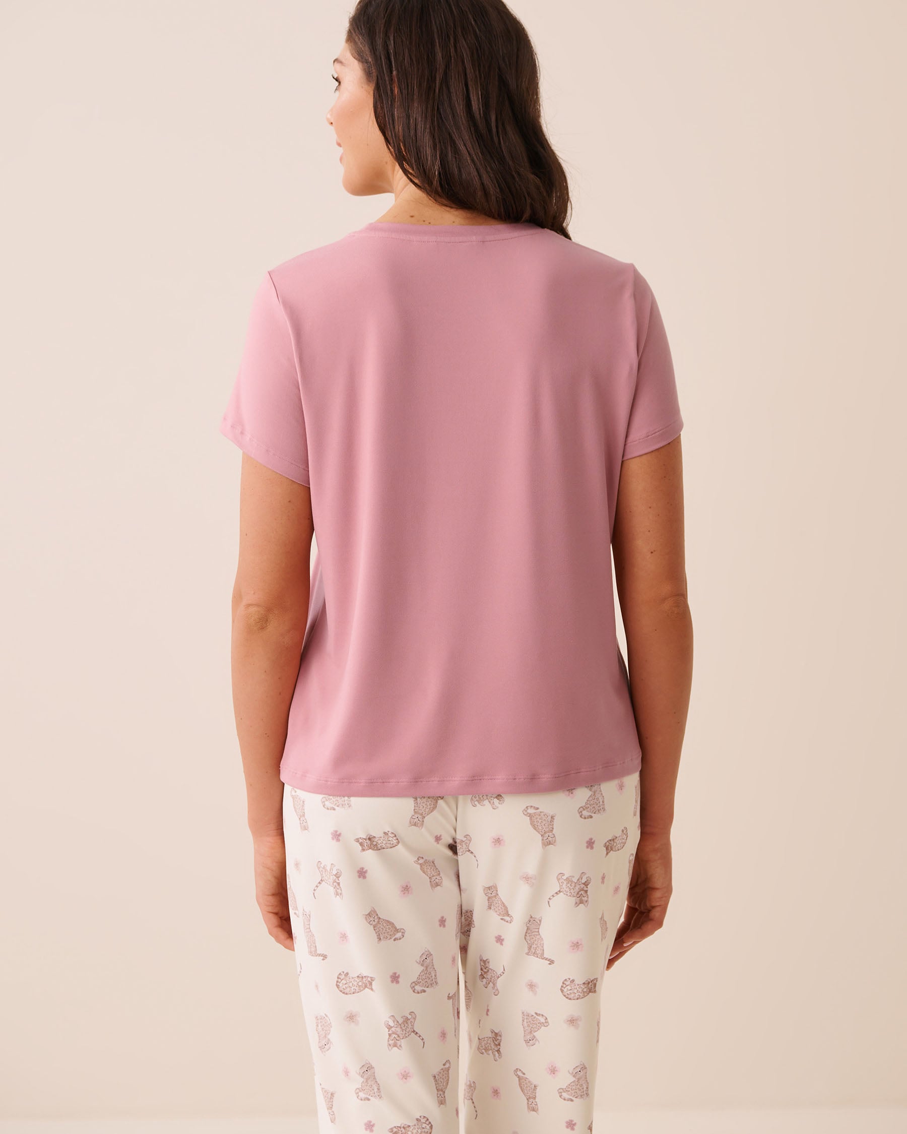 LA VIE EN ROSE Bengal Cat Print Super Soft Short Sleeve T-shirt Pink/Cat 40100878 - View2