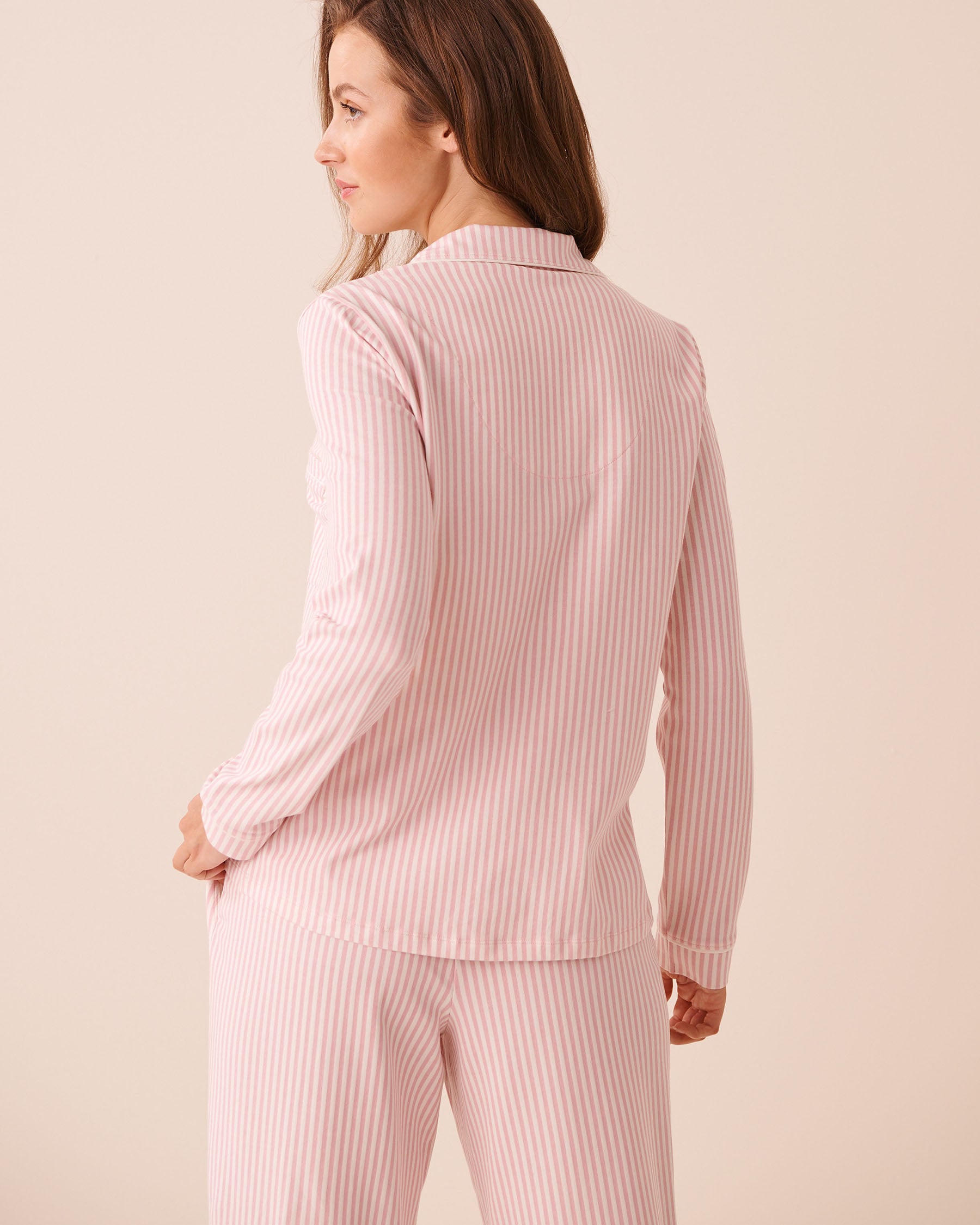 LA VIE EN ROSE Cotton Long Sleeve Button-down Shirt Light Pink Stripes 40100889 - View2