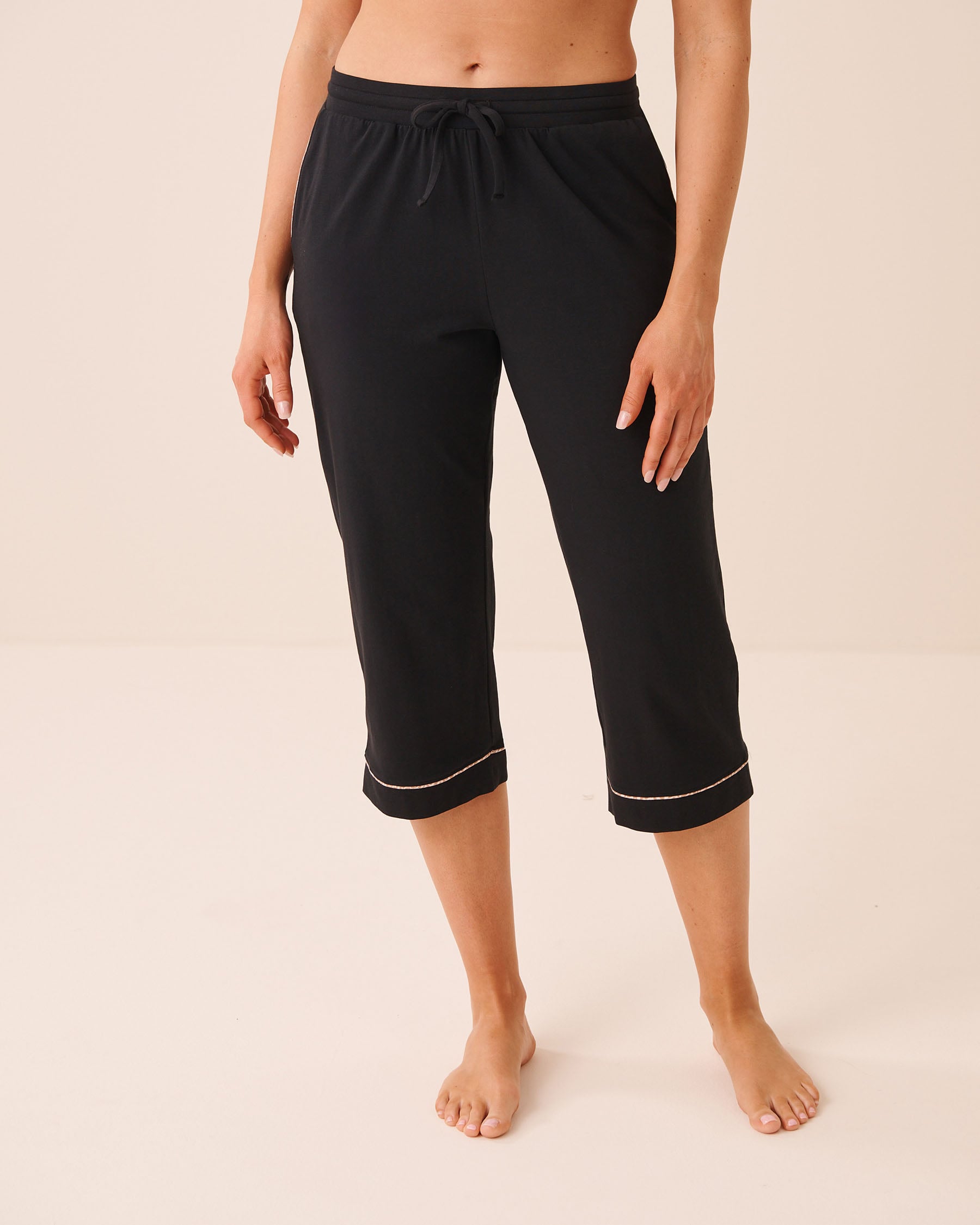 LA VIE EN ROSE Cotton Pajama Capris Black/Leopard Trim 40200873 - View1