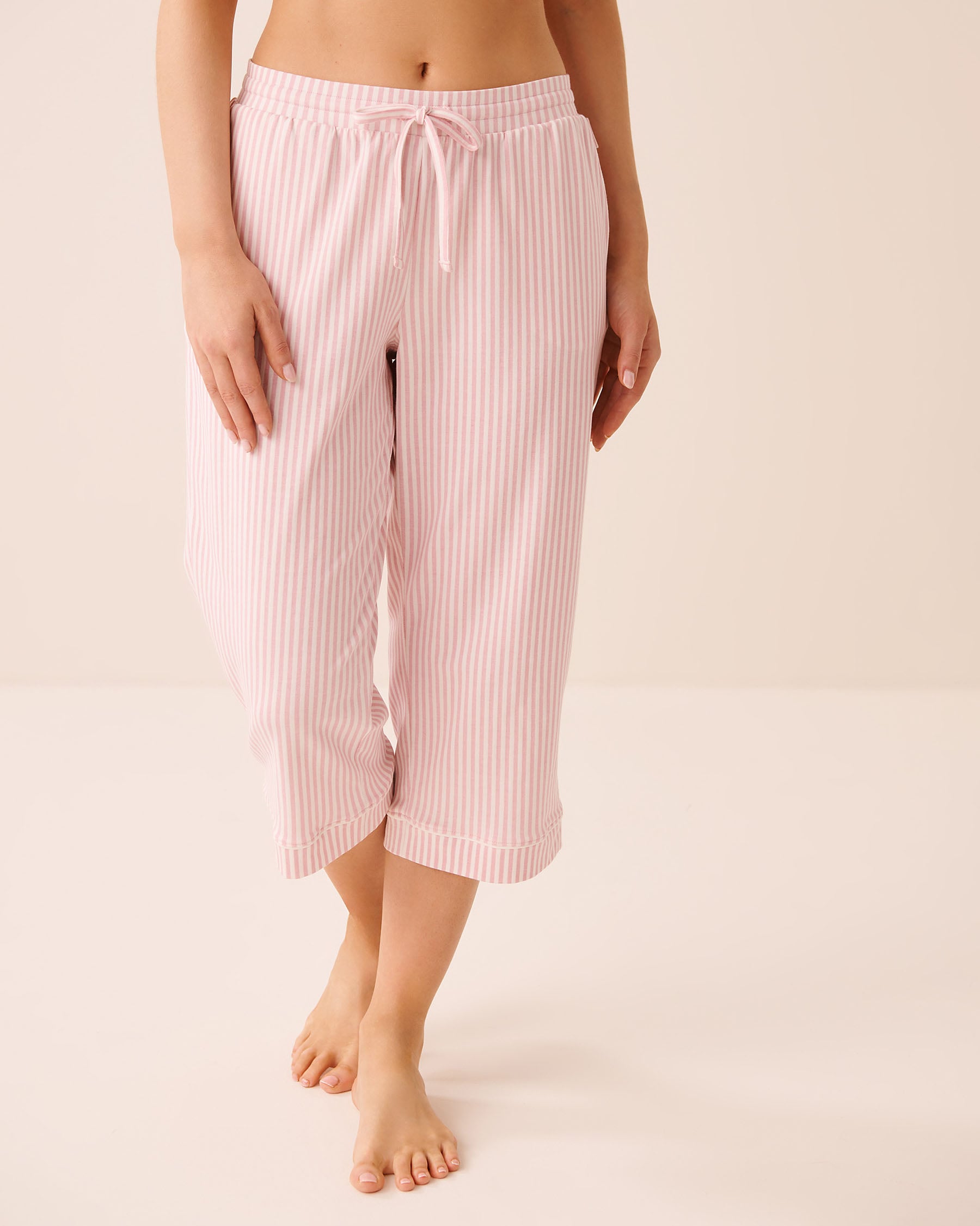 LA VIE EN ROSE Capri de pyjama en coton Rayures rose pâle 40200873 - Voir1