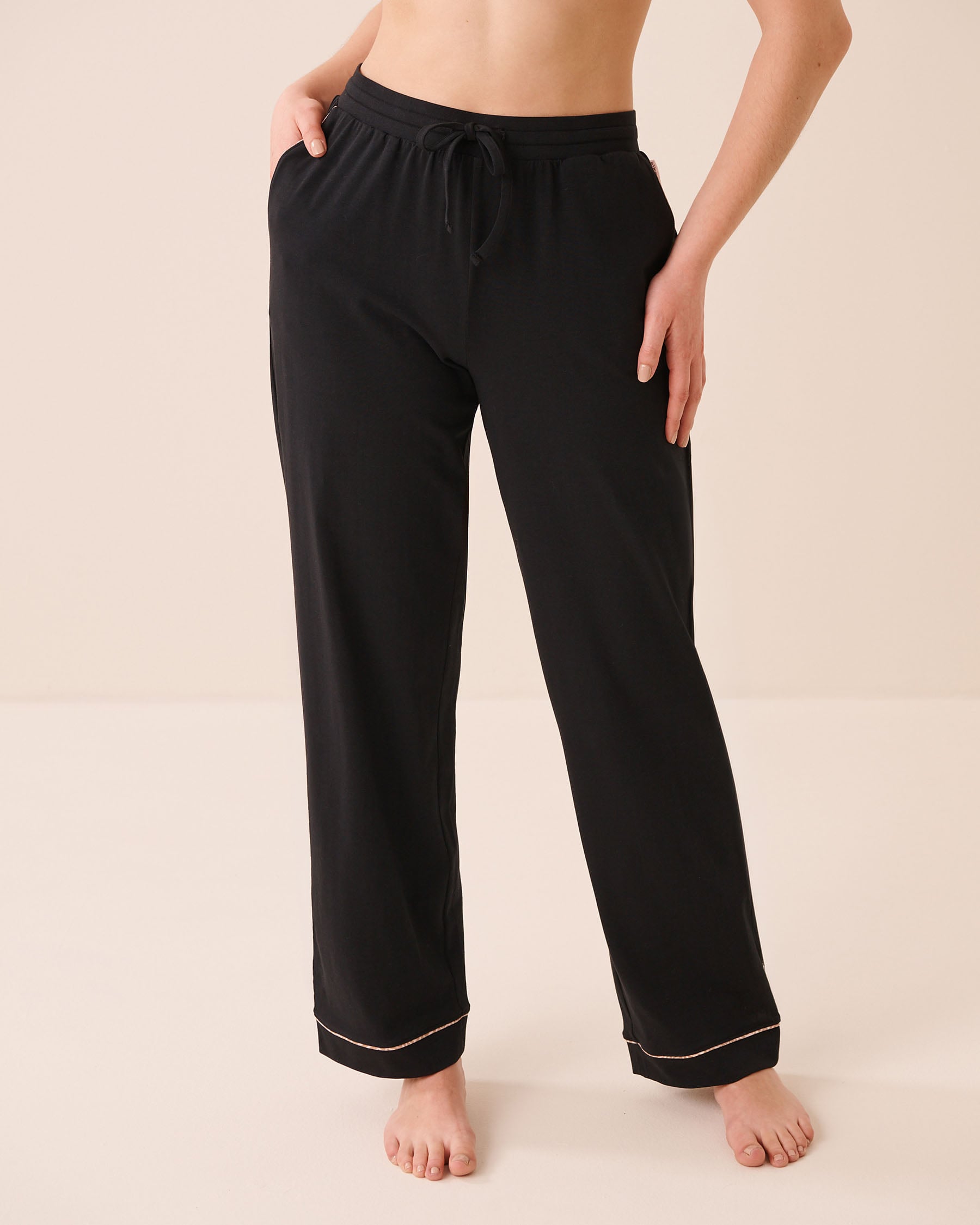 LA VIE EN ROSE Pantalon de pyjama en coton Noir/Liseré léopard 40200872 - Voir1