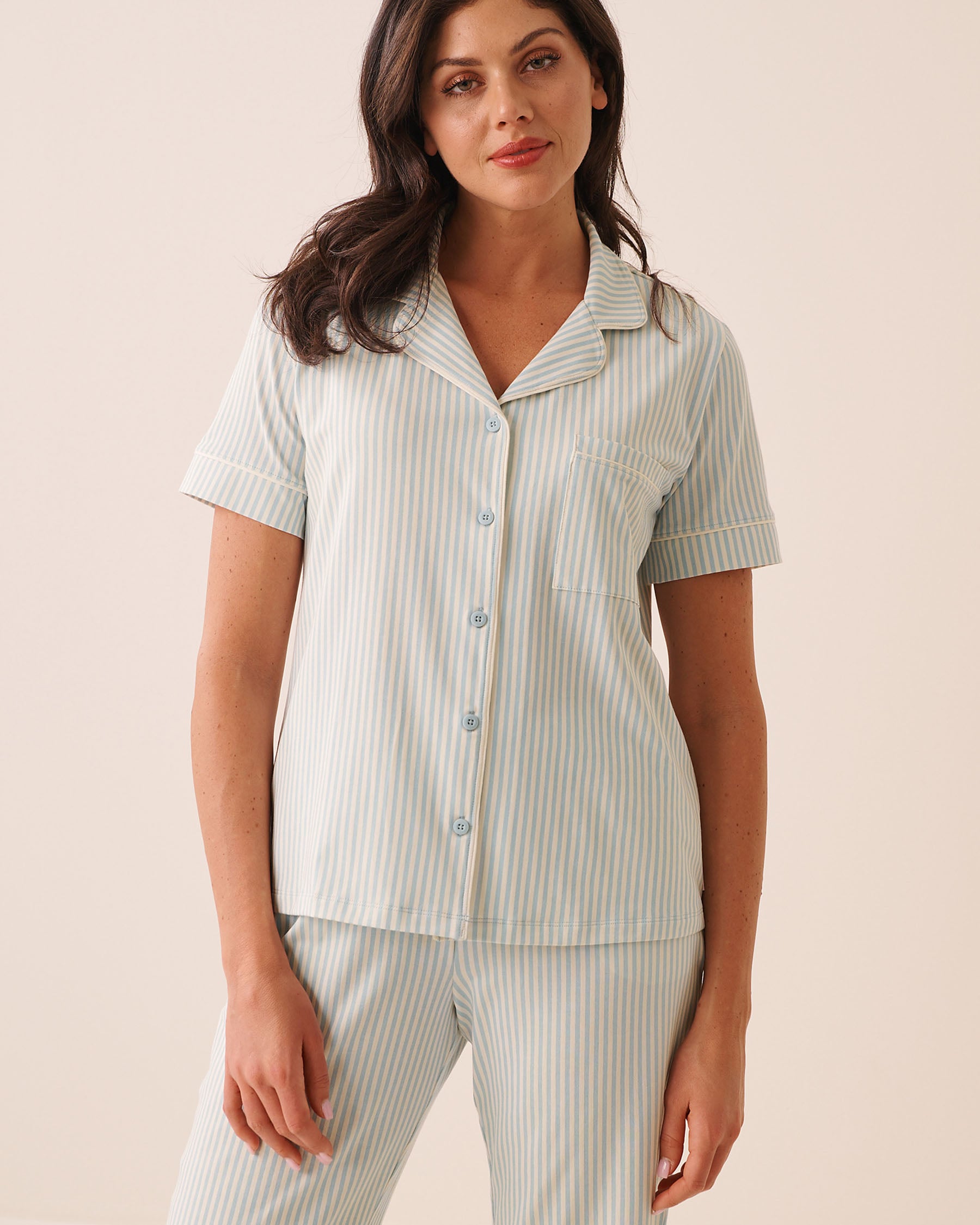 LA VIE EN ROSE Chemisier manches courtes en coton Rayures bleues 40100888 - Voir1