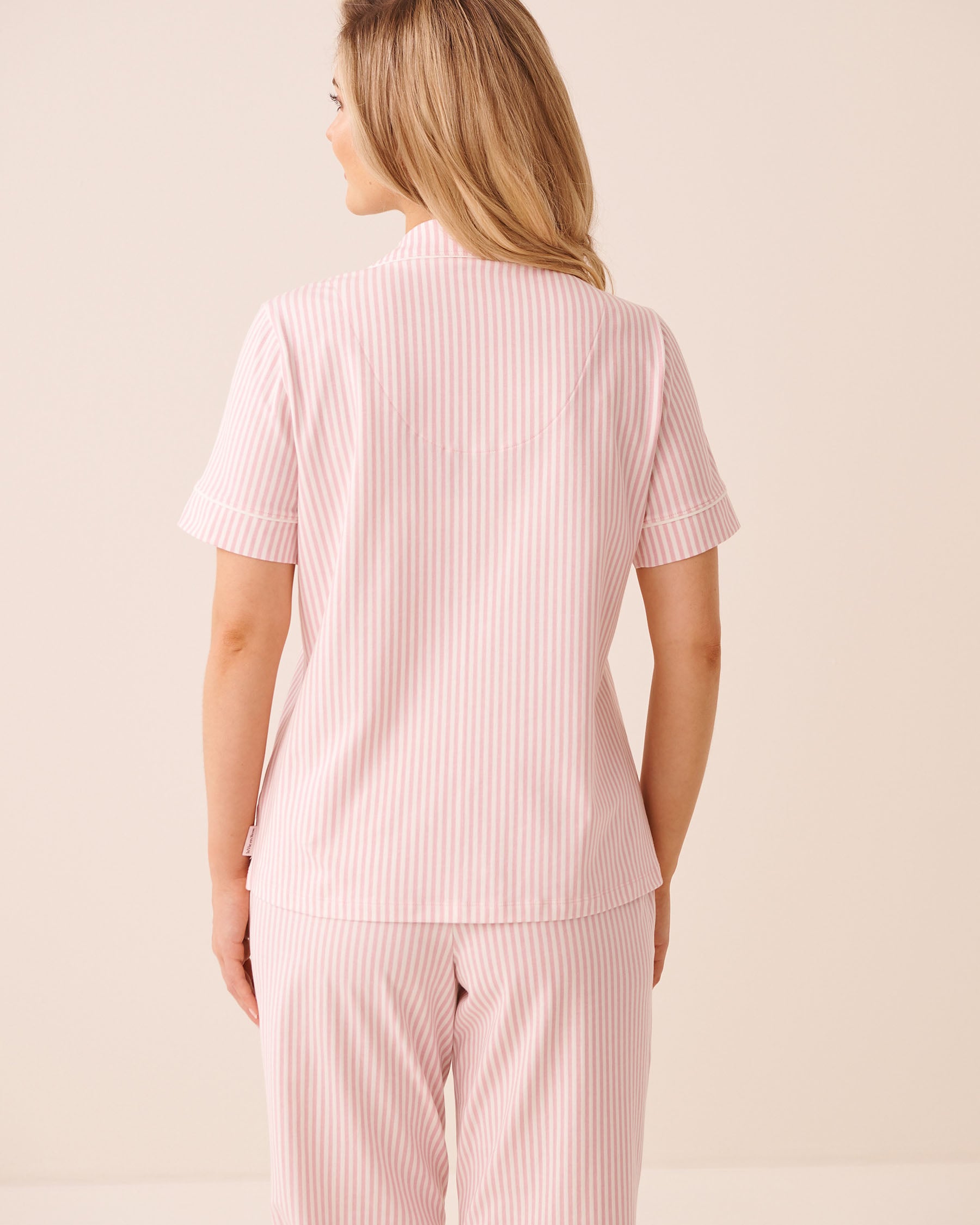 LA VIE EN ROSE Chemisier manches courtes en coton Rayures rose pâle 40100888 - Voir2