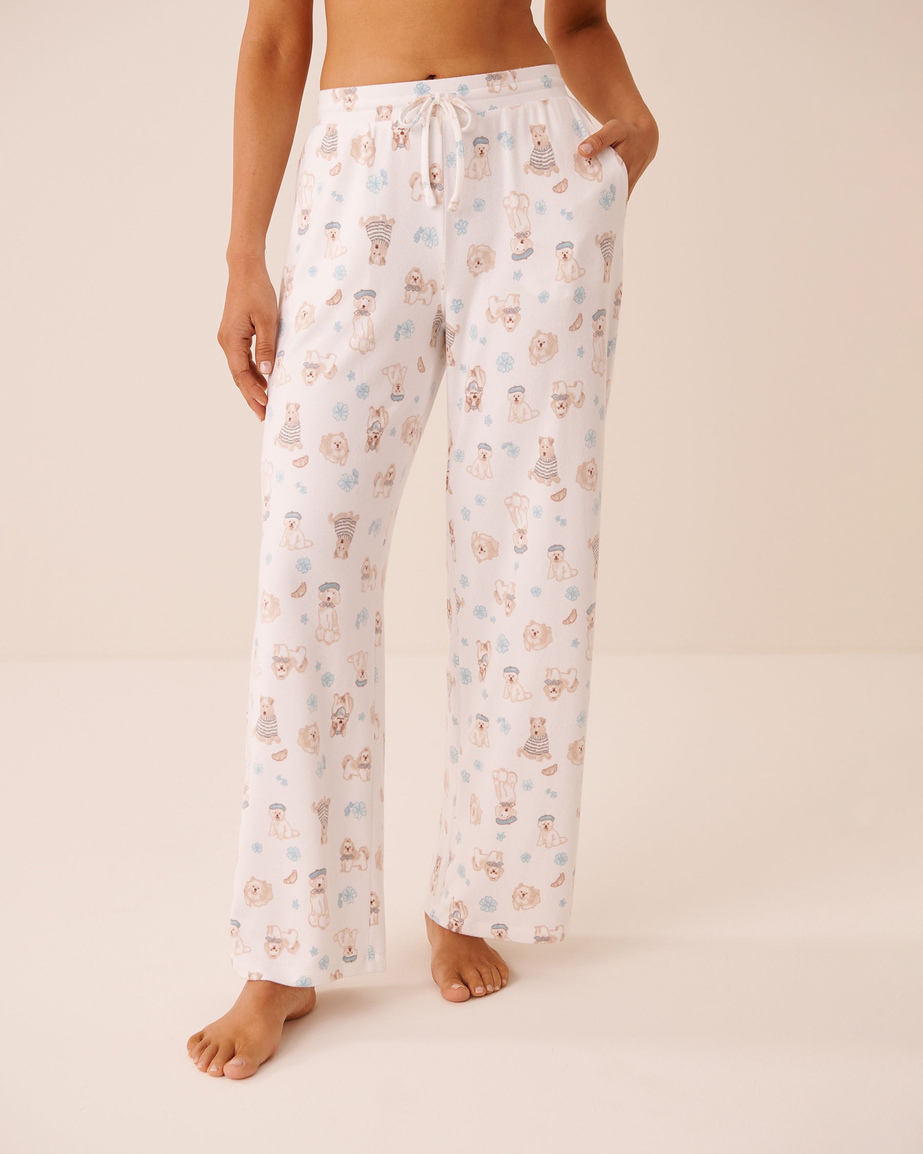 LA VIE EN ROSE Dog Print Soft Knit Pajama Pants White/Dogs 40200870 - View1