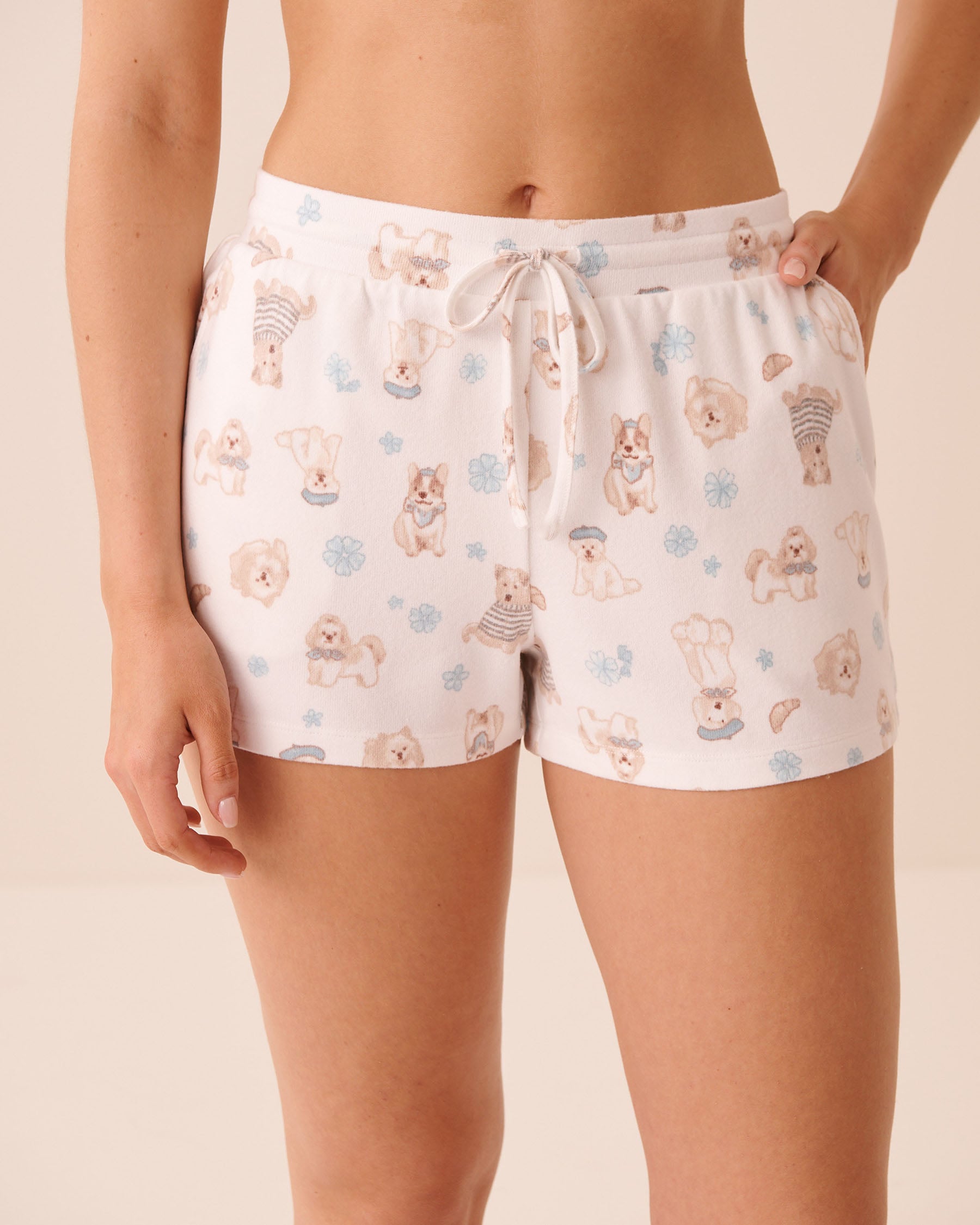 LA VIE EN ROSE Dog Print Soft Knit Pajama Shorts White/Dogs 40200868 - View1