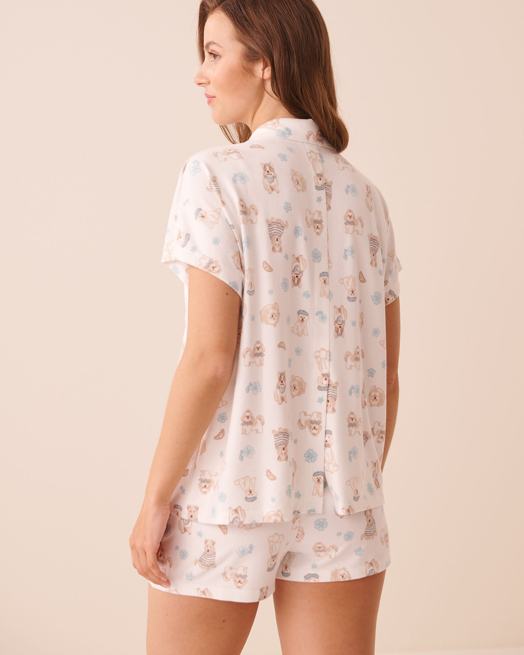 LA VIE EN ROSE Chemisier manches courtes en tricot doux imprimé chiens Blanc/Chiens 40100884 - Voir2