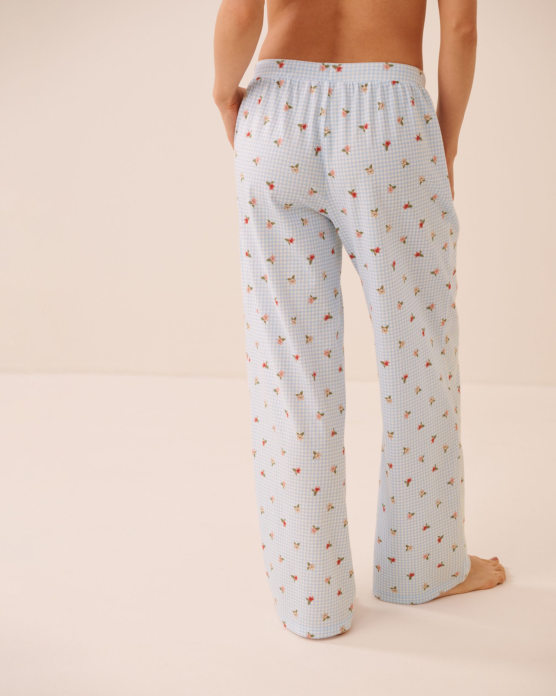 LA VIE EN ROSE Pantalon de pyjama en coton imprimé Vichy floral Vichy bleu/Fleurs 40200878 - View2