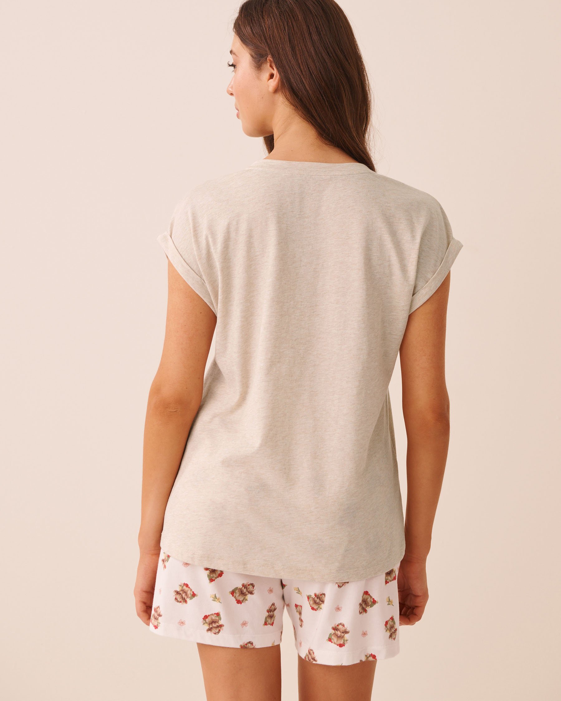LA VIE EN ROSE T-shirt manches courtes en coton imprimé vache écossaise Beige/Living Life 40100890 - View2