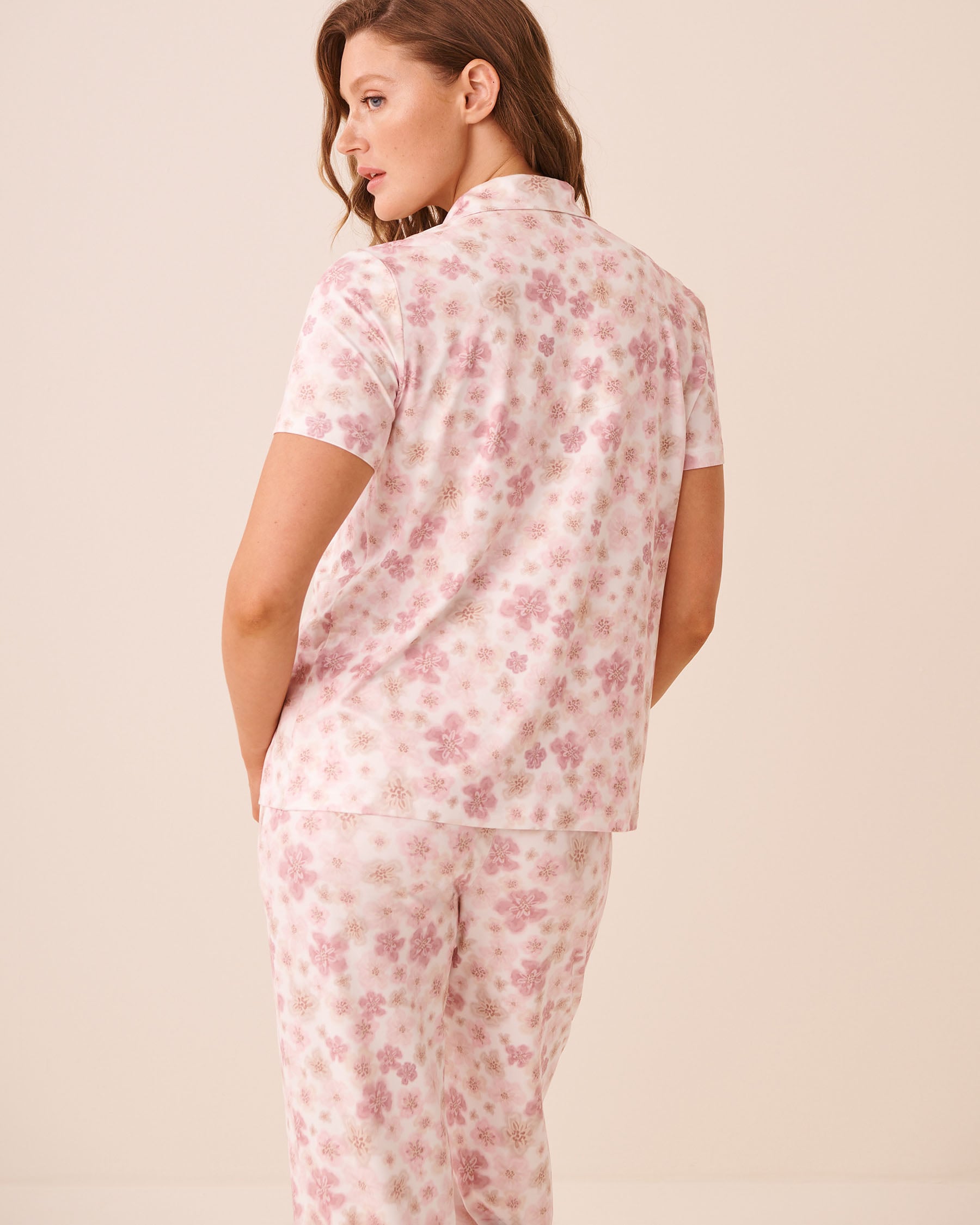 LA VIE EN ROSE Leopard Flower Print Super Soft Short Sleeve Button-down Shirt Leopard Flowers 40100877 - View2