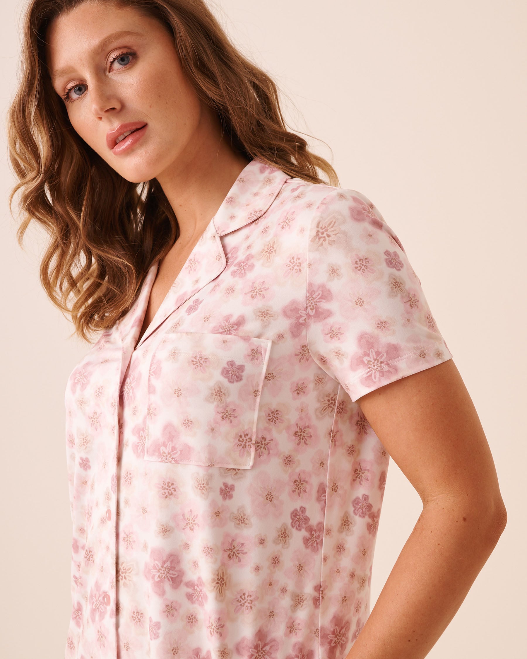 LA VIE EN ROSE Leopard Flower Print Super Soft Short Sleeve Button-down Shirt Leopard Flowers 40100877 - View3
