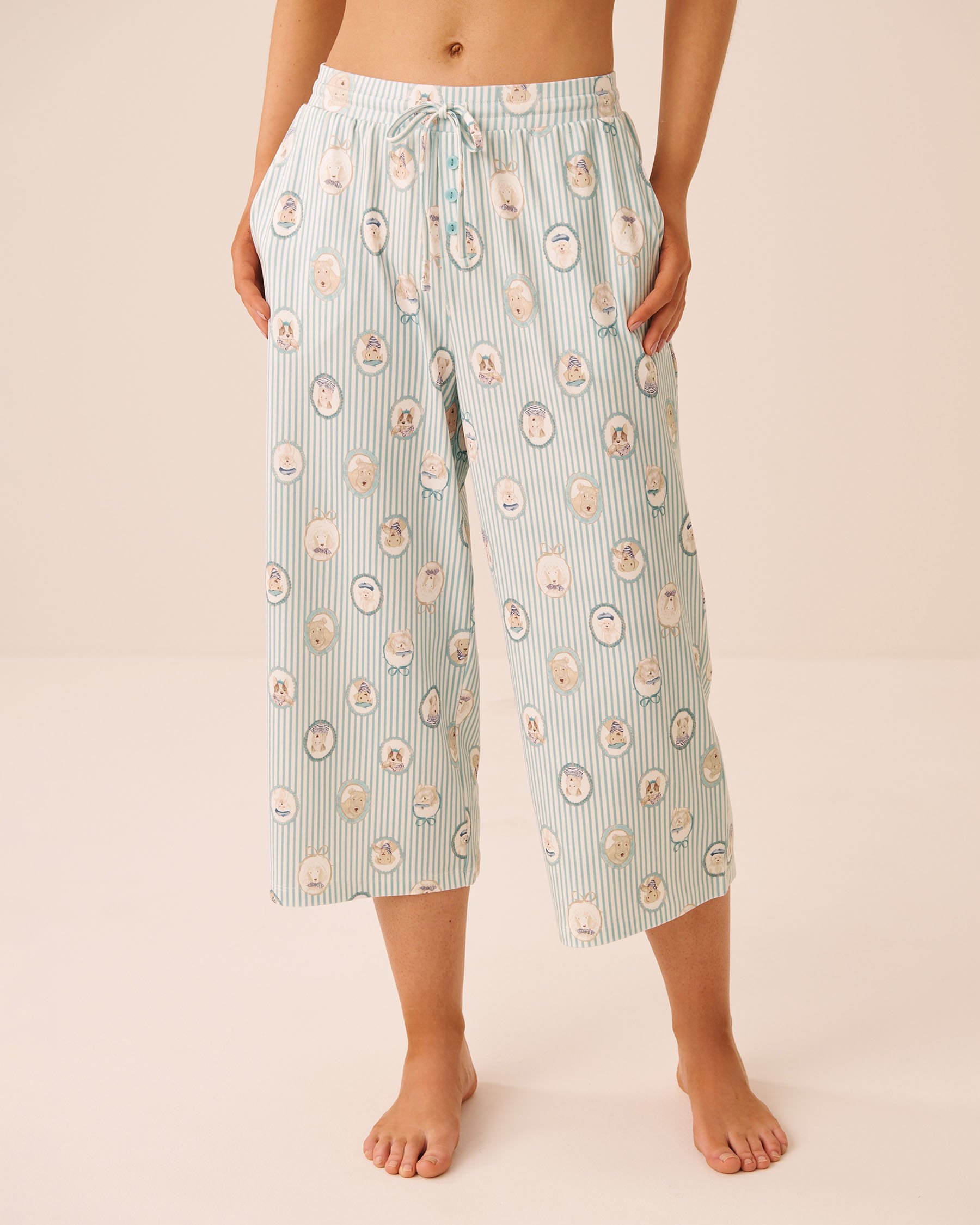 LA VIE EN ROSE Parisian Dogs Print Super Soft Pajama Capris Stripes/Dogs 40200862 - View1