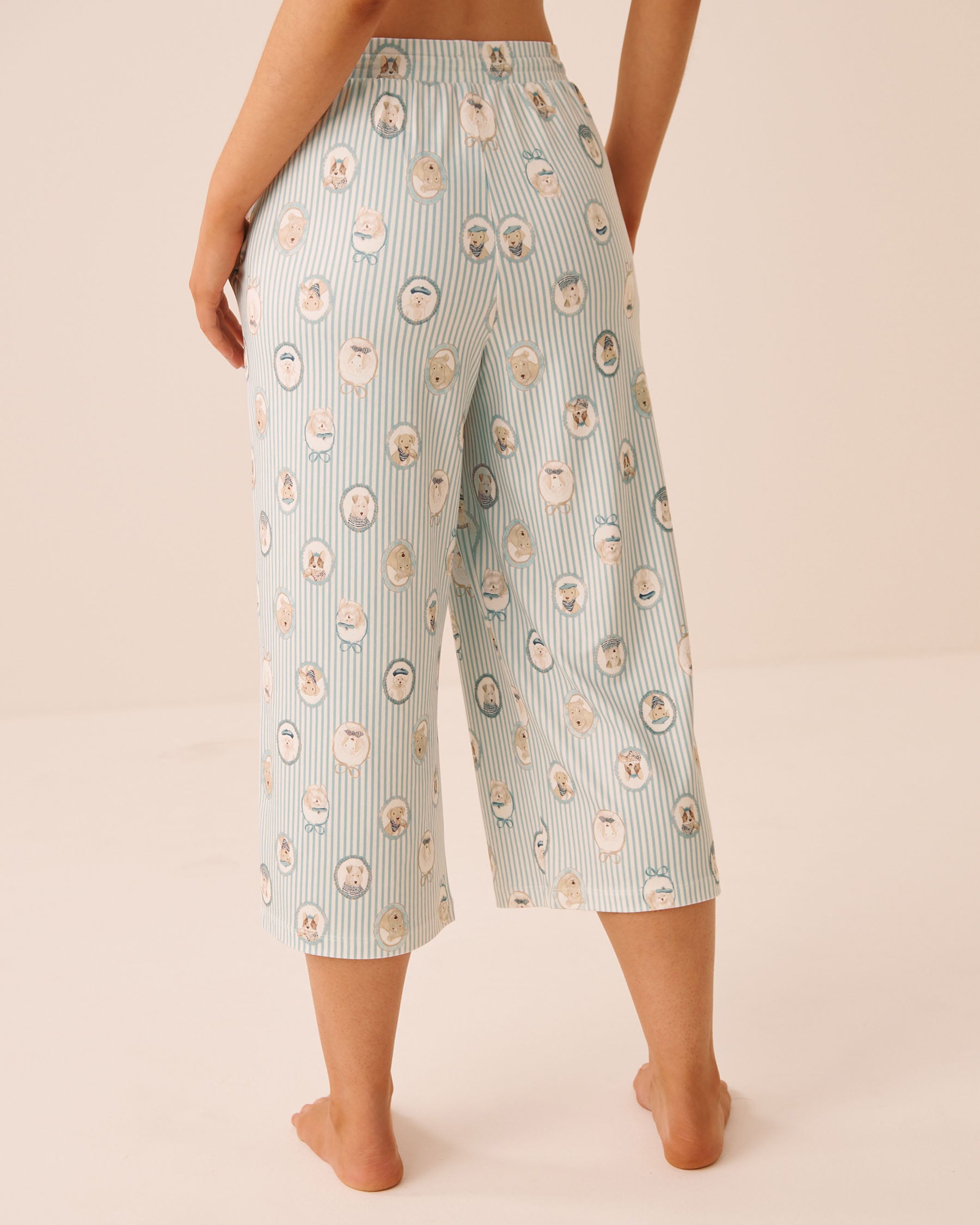 LA VIE EN ROSE Parisian Dogs Print Super Soft Pajama Capris Stripes/Dogs 40200862 - View2