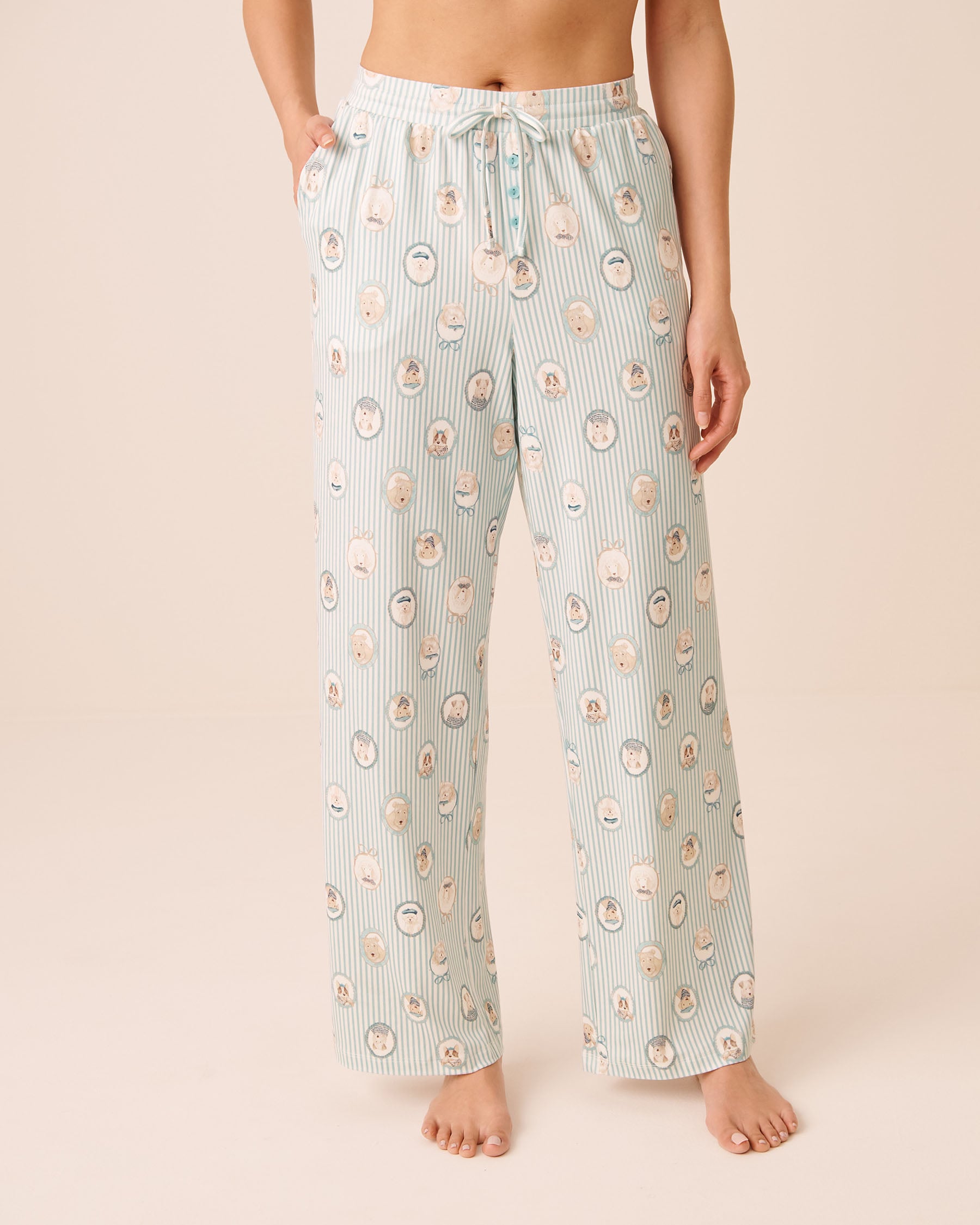 LA VIE EN ROSE Parisian Dogs Print Super Soft Pajama Pants Stripes/Dogs 40200864 - View1