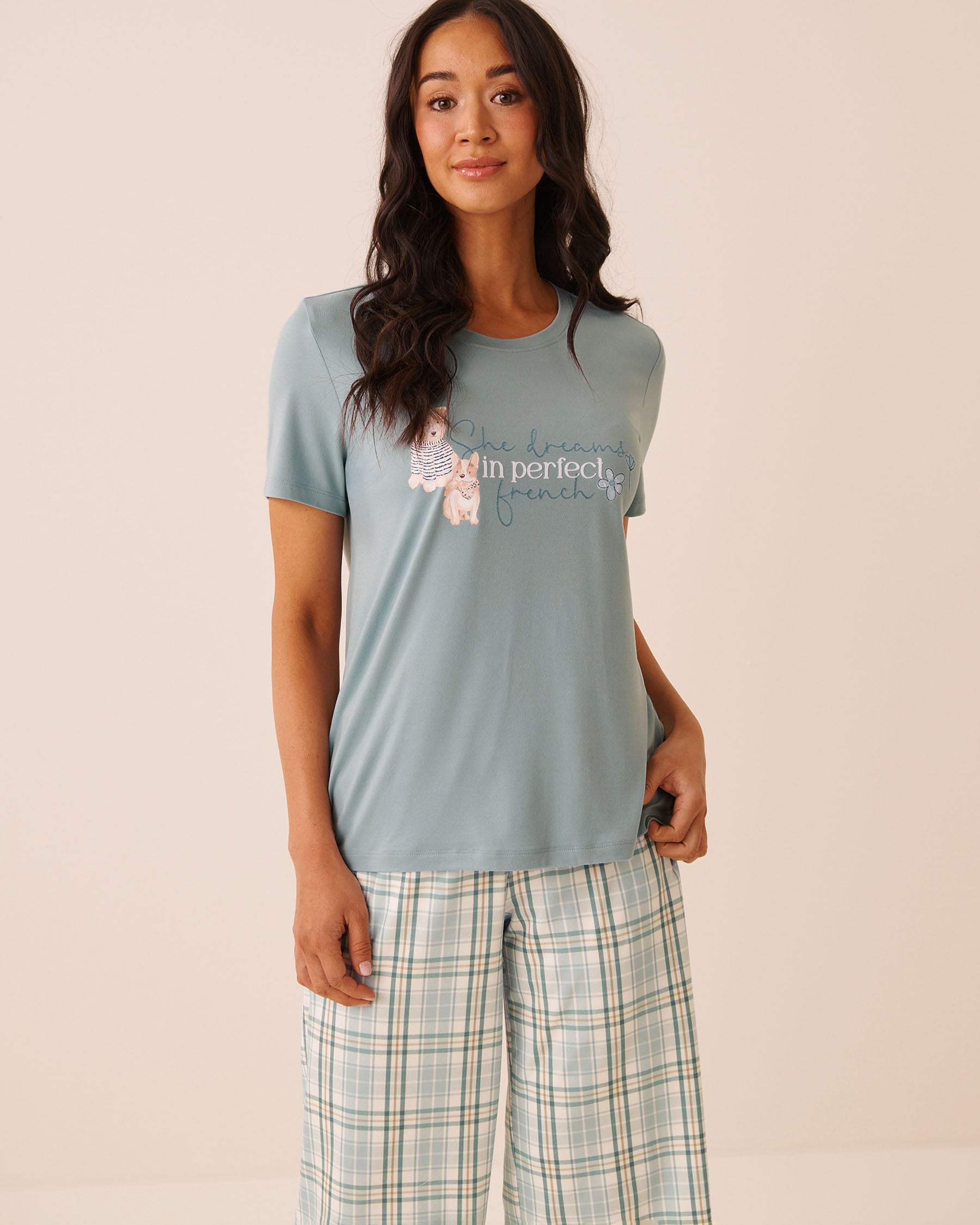 LA VIE EN ROSE T-shirt manches courtes ultra doux imprimé chiens parisiens Bleu pâle 40100879 - View1