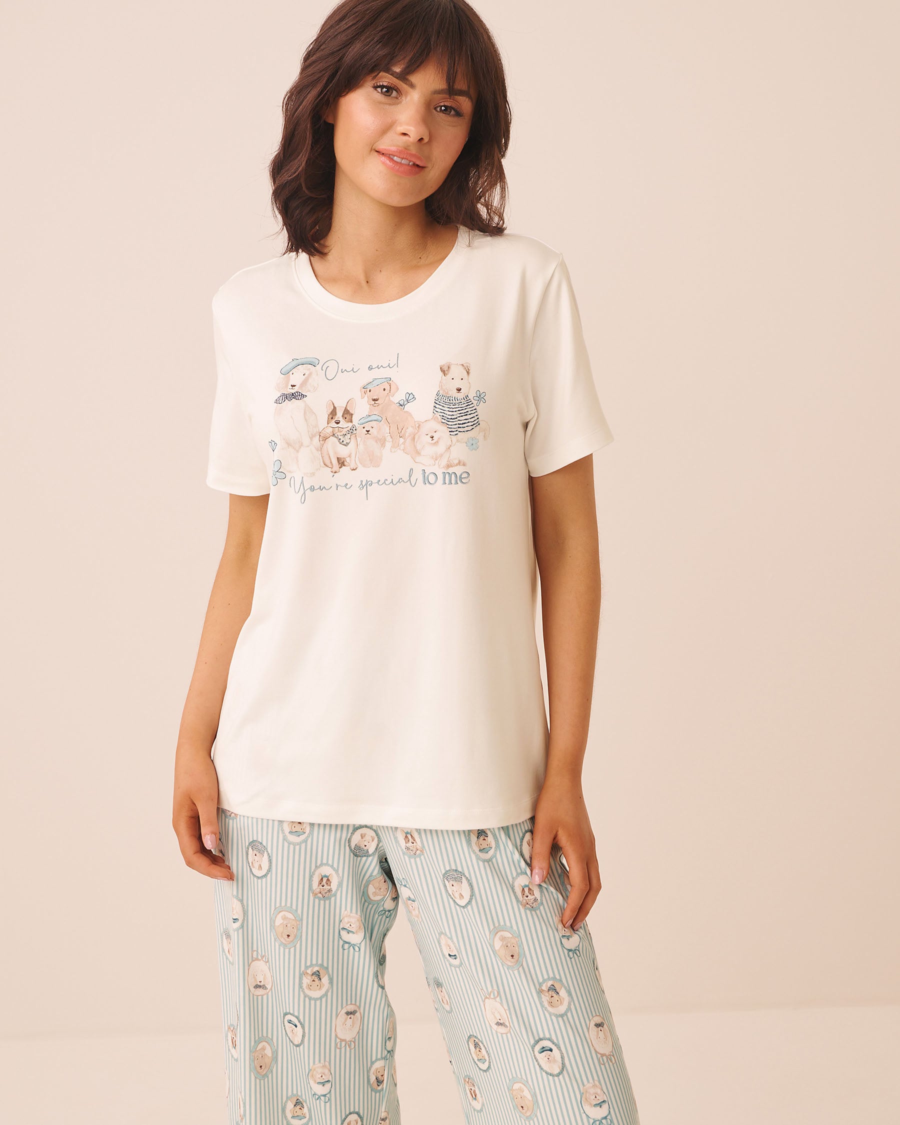 LA VIE EN ROSE Parisian Dogs Print Super Soft Short Sleeve T-shirt White 40100879 - View1