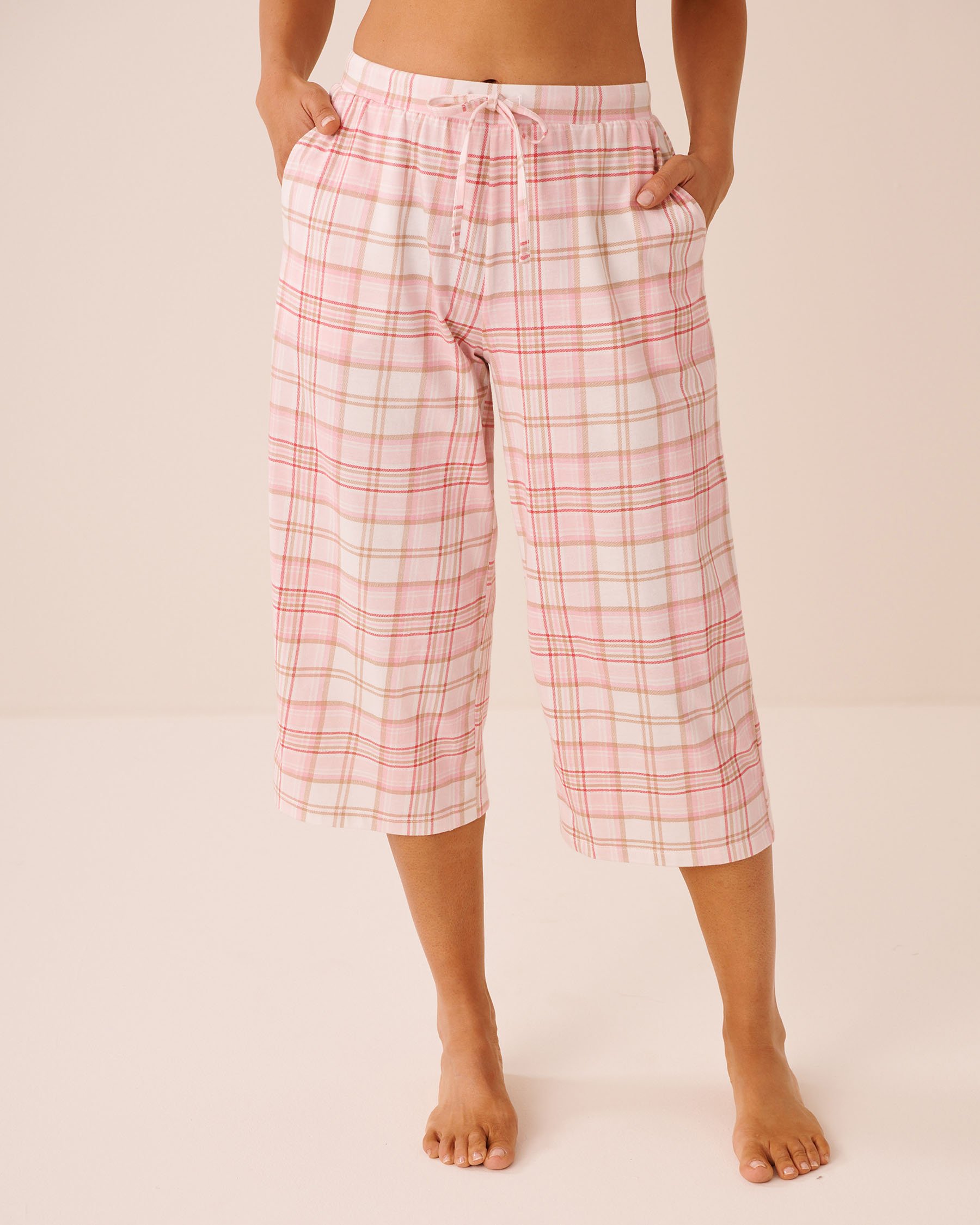 LA VIE EN ROSE Pink Plaid Cotton Pajama Capris Pink Plaid 40200877 - View1