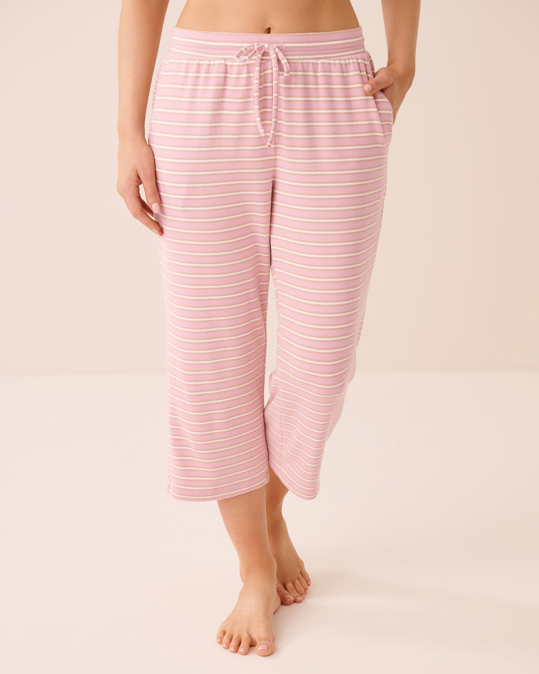 LA VIE EN ROSE Striped Soft Knit Pajama Capris Pink Stripes 40200869 - View1